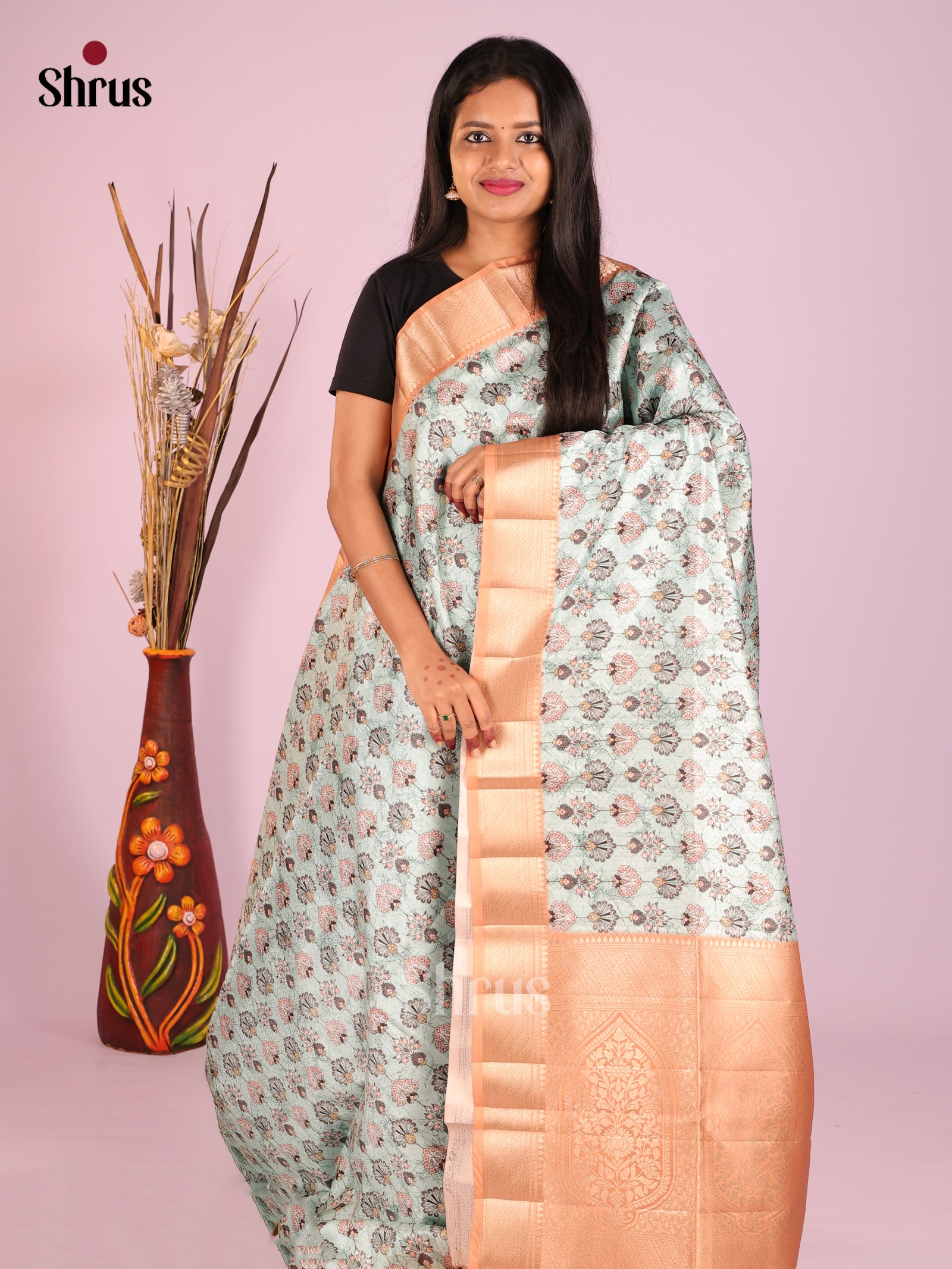 DHS25462 - Printed Semi Tussar Saree