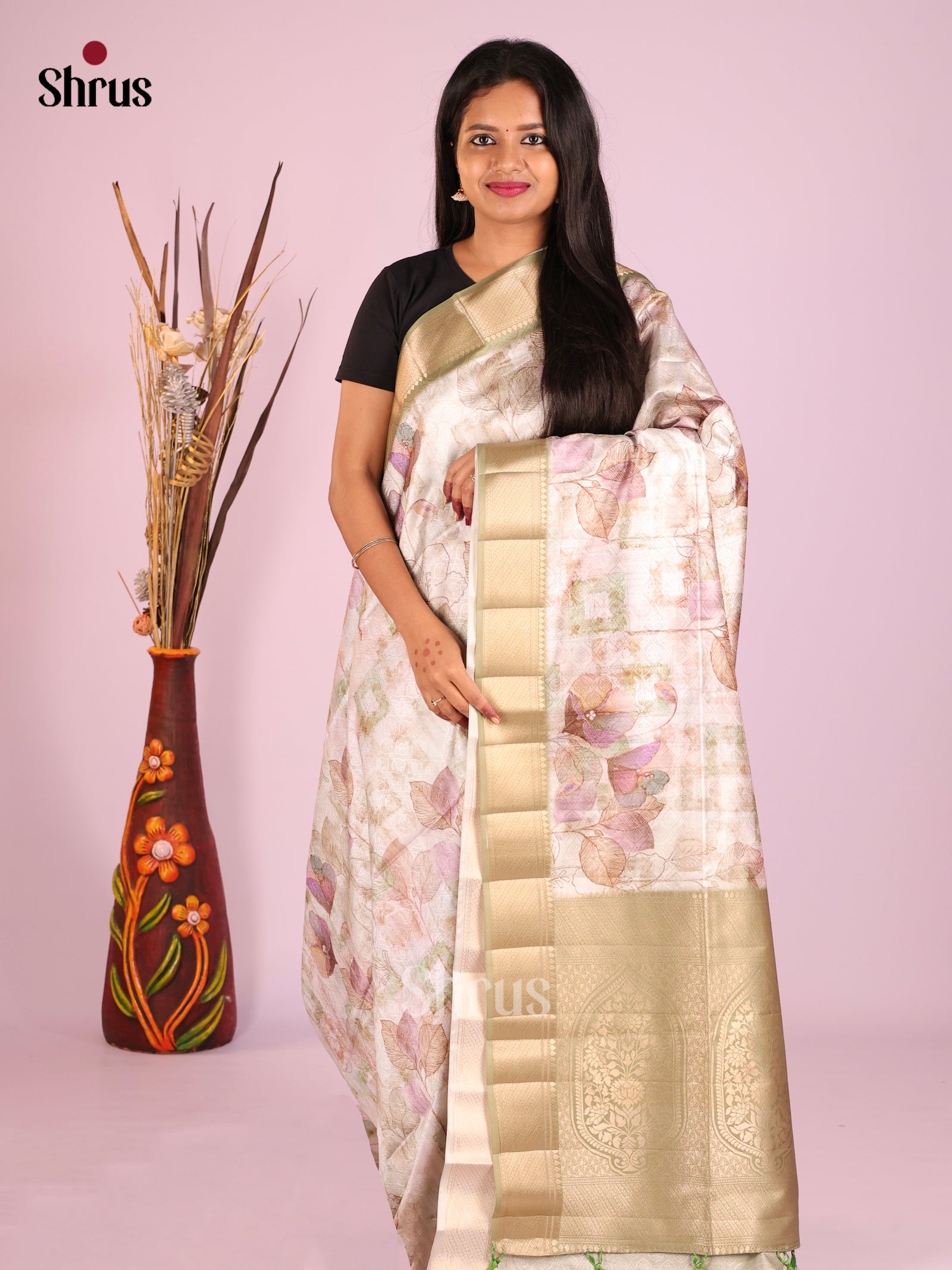DHS25466 - Printed Semi Tussar Saree