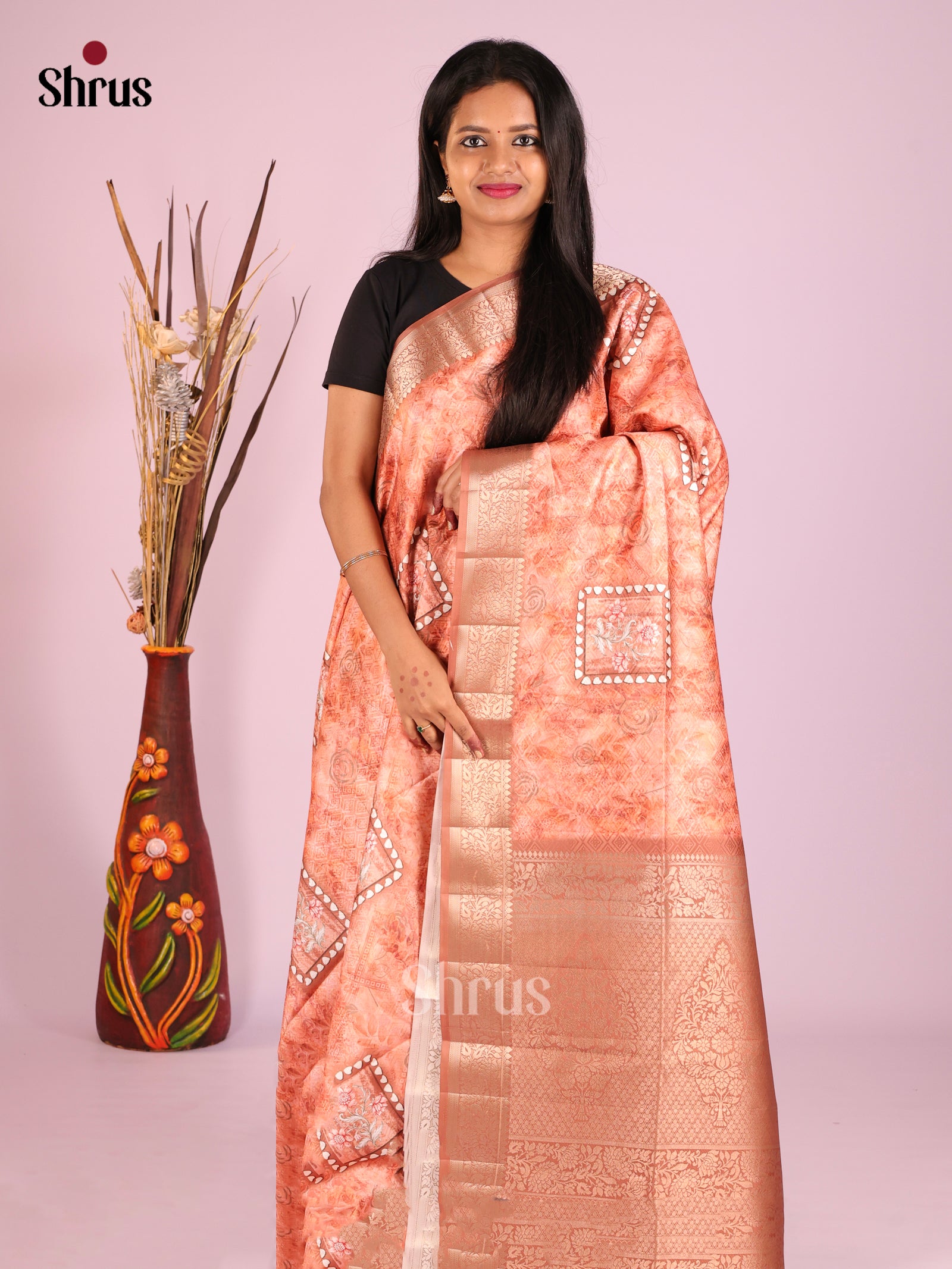 DHS25470 - Printed Semi Tussar Saree