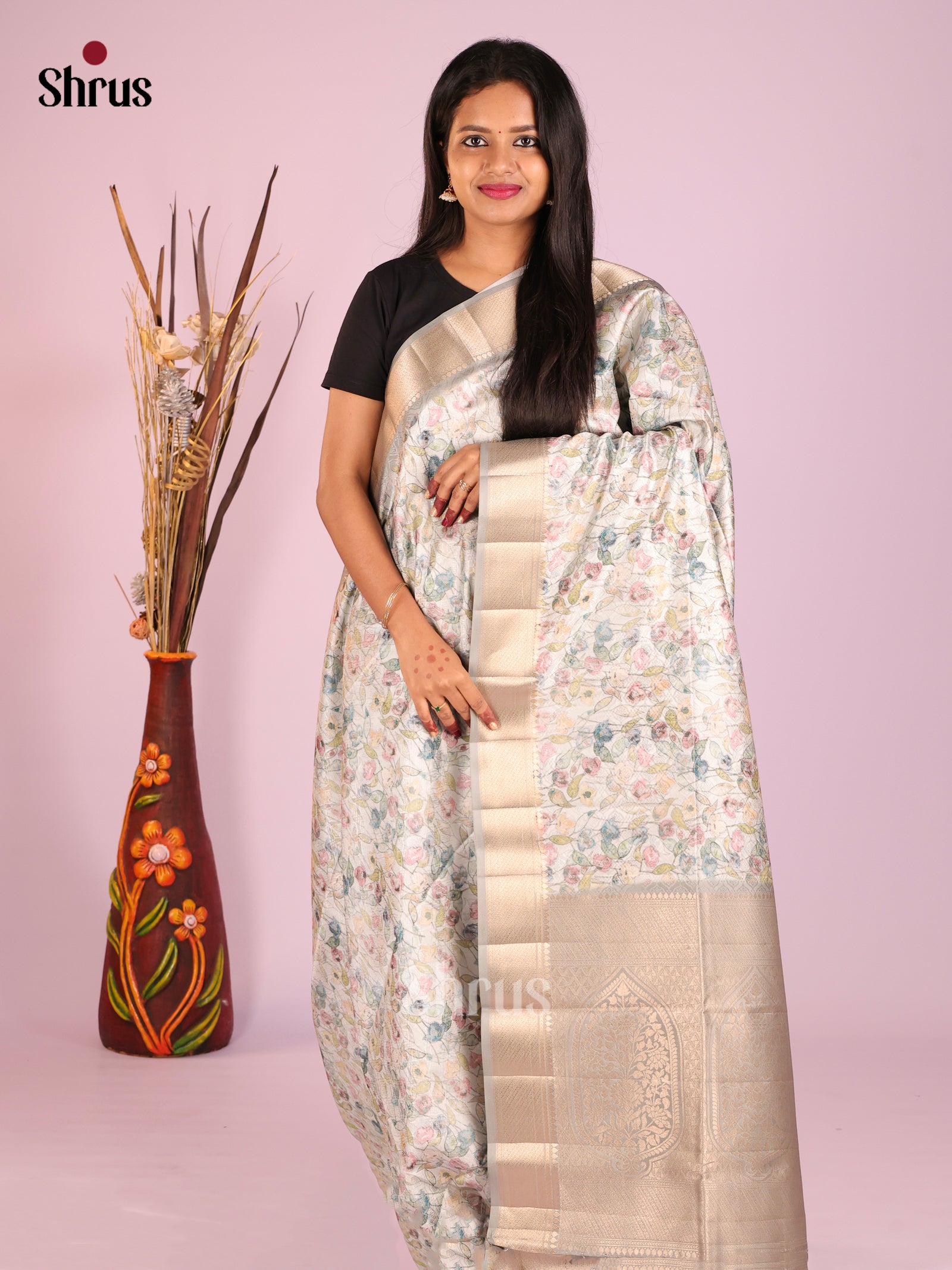 DHS25482 - Printed Semi Tussar Saree
