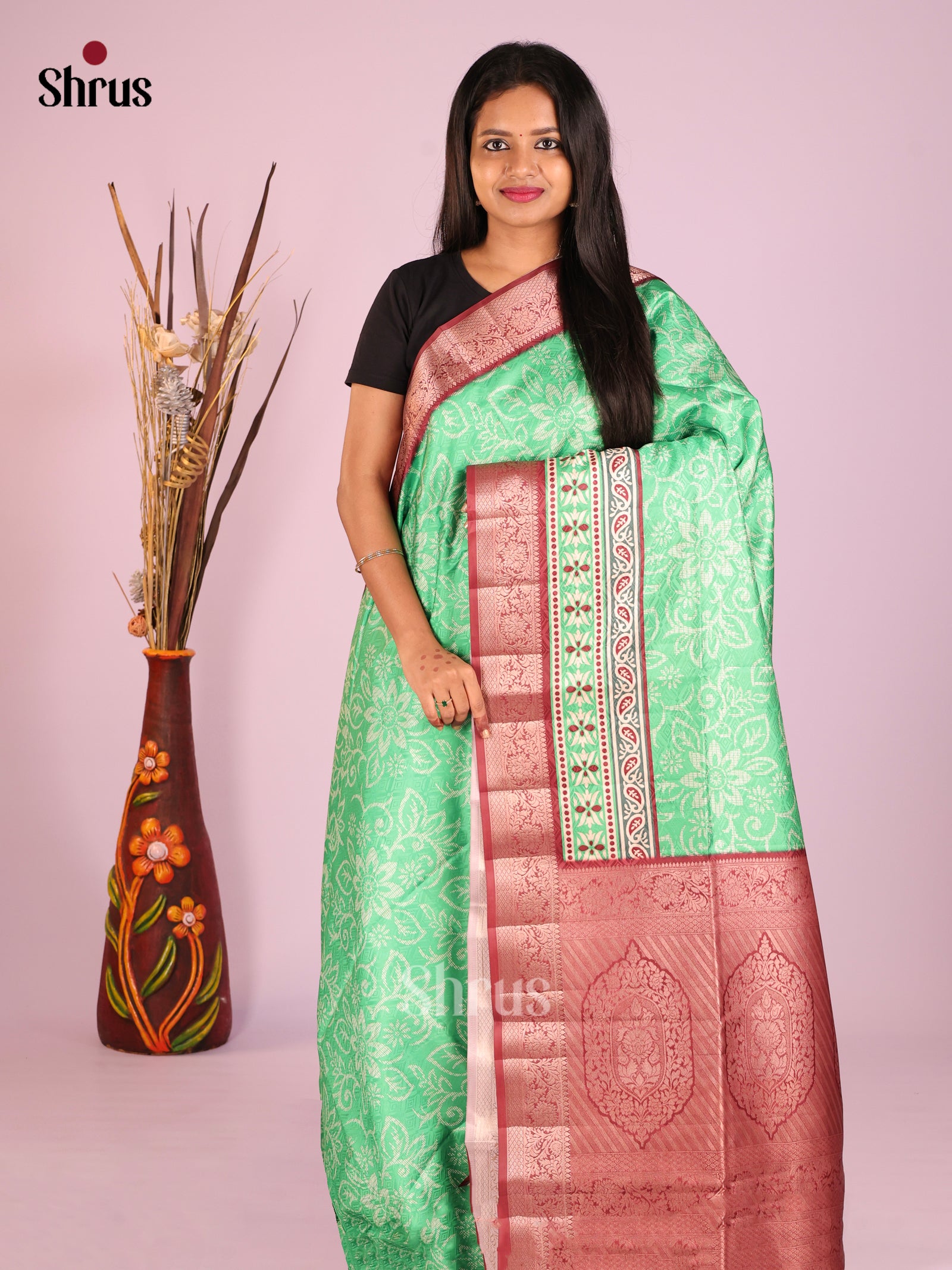 DHS25493 - Printed Semi Tussar Saree