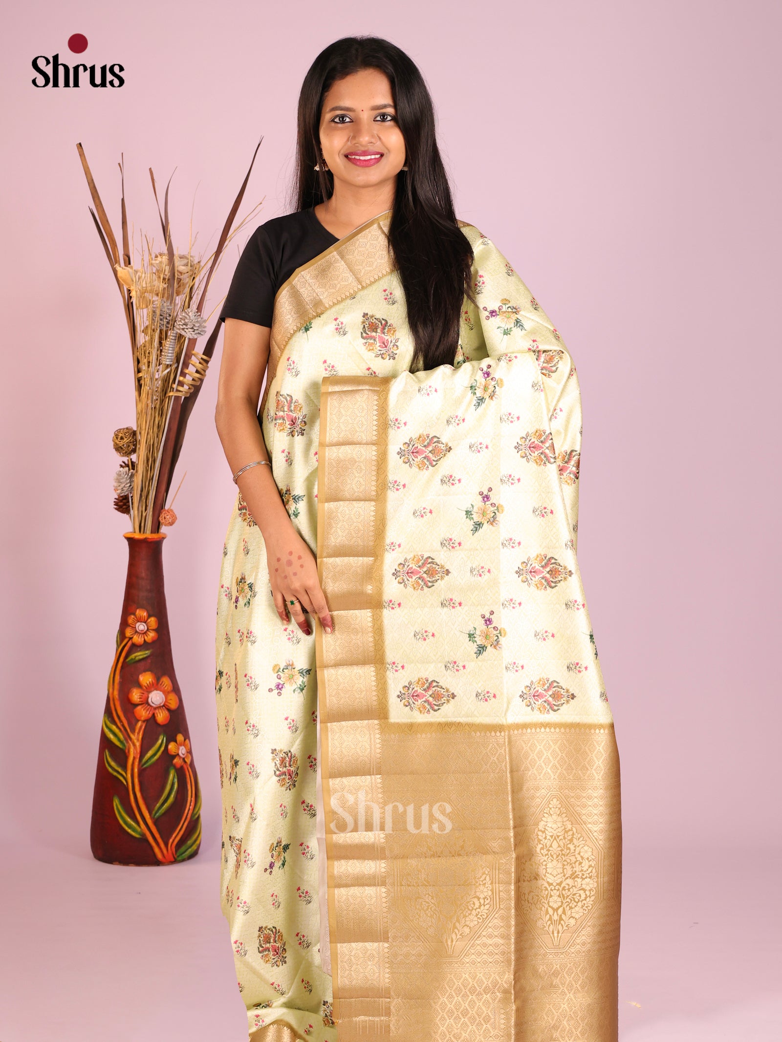 DHS25496 - Printed Semi Tussar Saree
