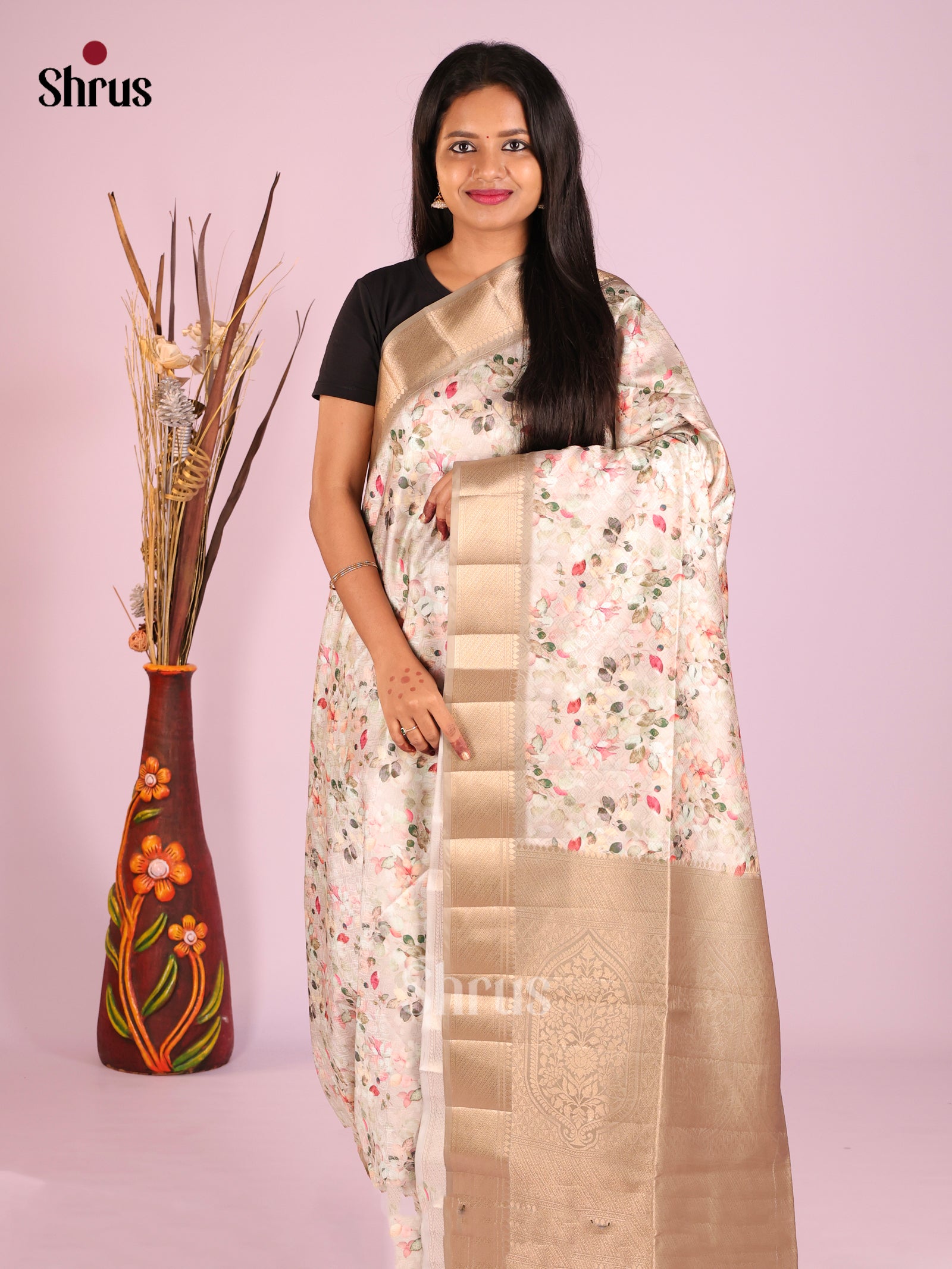 DHS25500 - Printed Semi Tussar Saree
