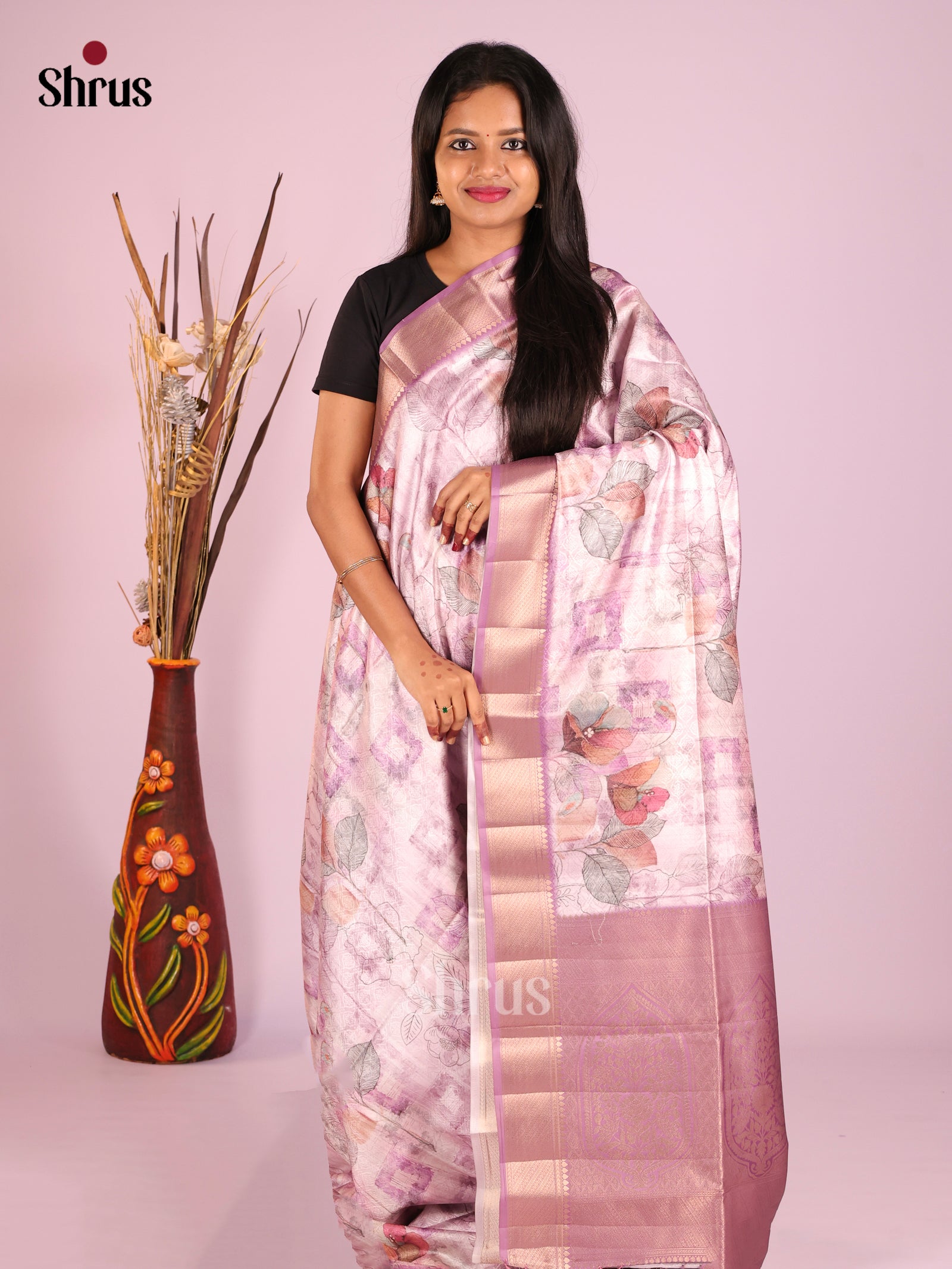 DHS25507 - Printed Semi Tussar Saree