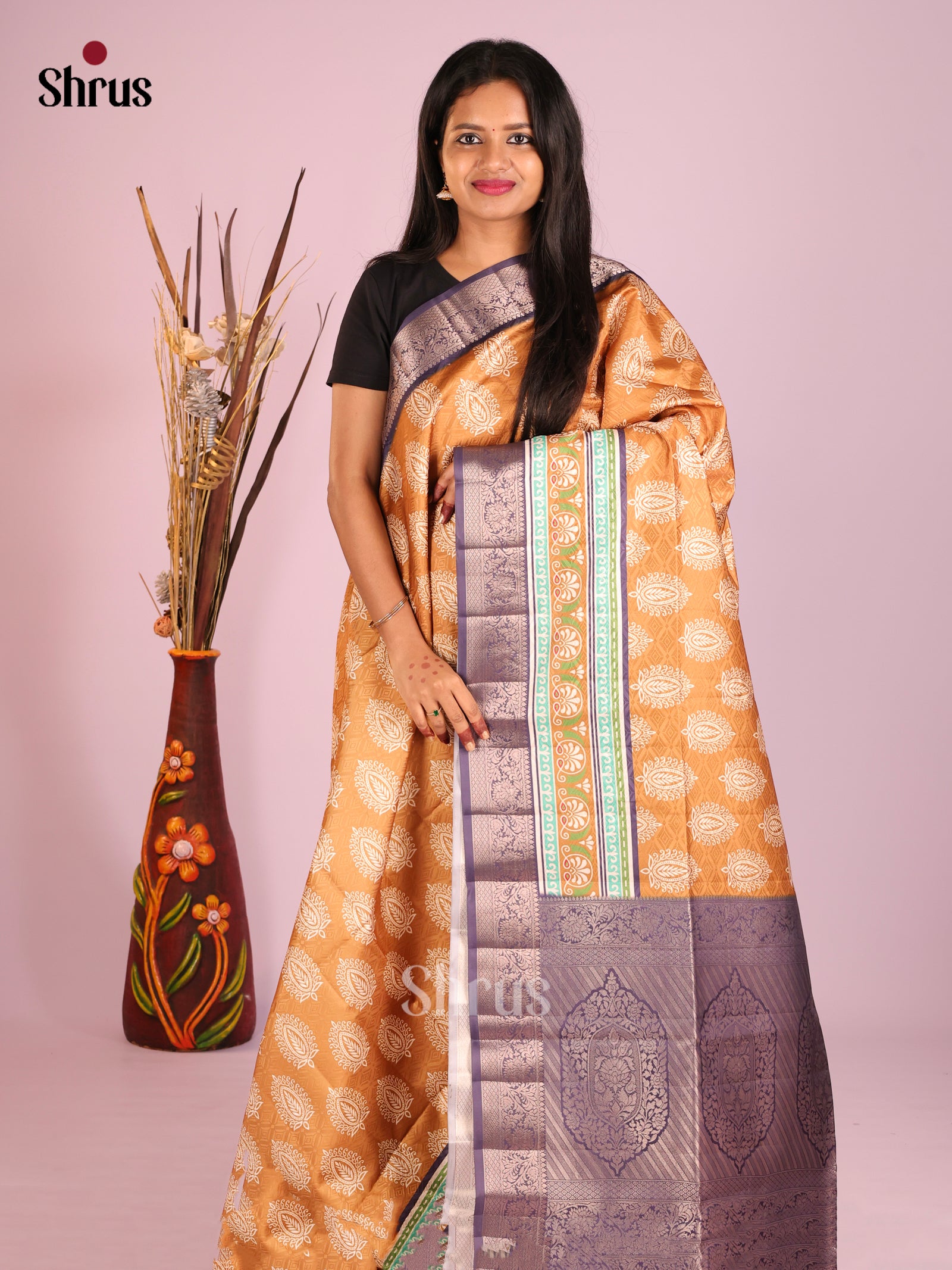 DHS25513 - Printed Semi Tussar Saree - Shop on Shrus.com