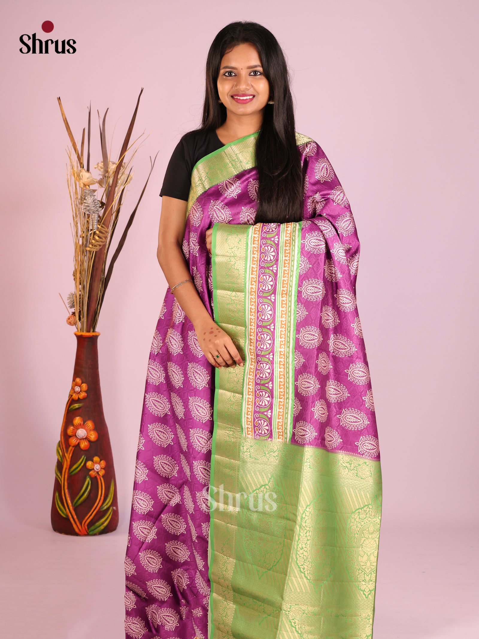 DHS25514 - Printed Semi Tussar Saree