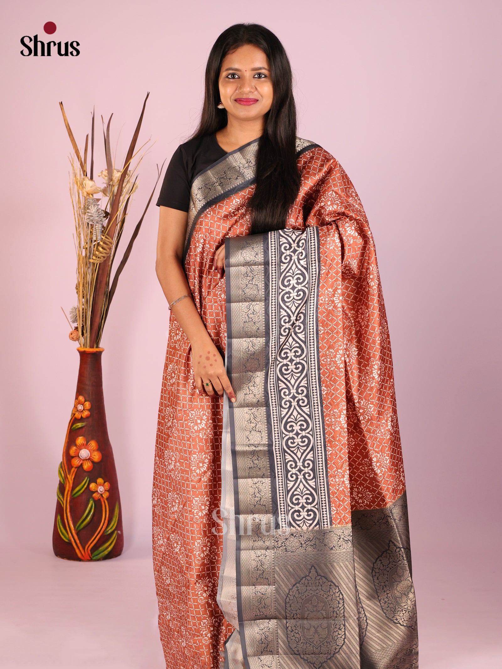 DHS25515 - Printed Semi Tussar Saree