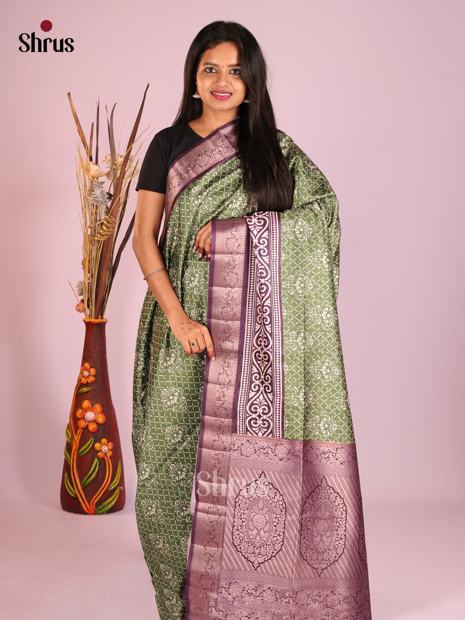 DHS25516 - Printed Semi Tussar Saree - Shop on Shrus.com