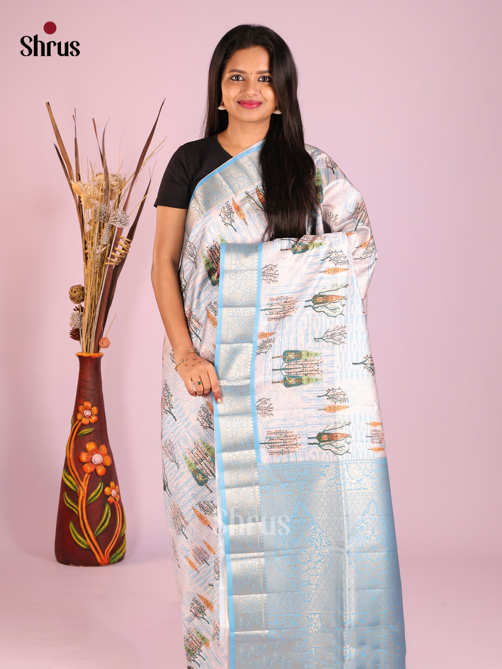DHS25520 - Printed Semi Tussar Saree - Shop on Shrus.com