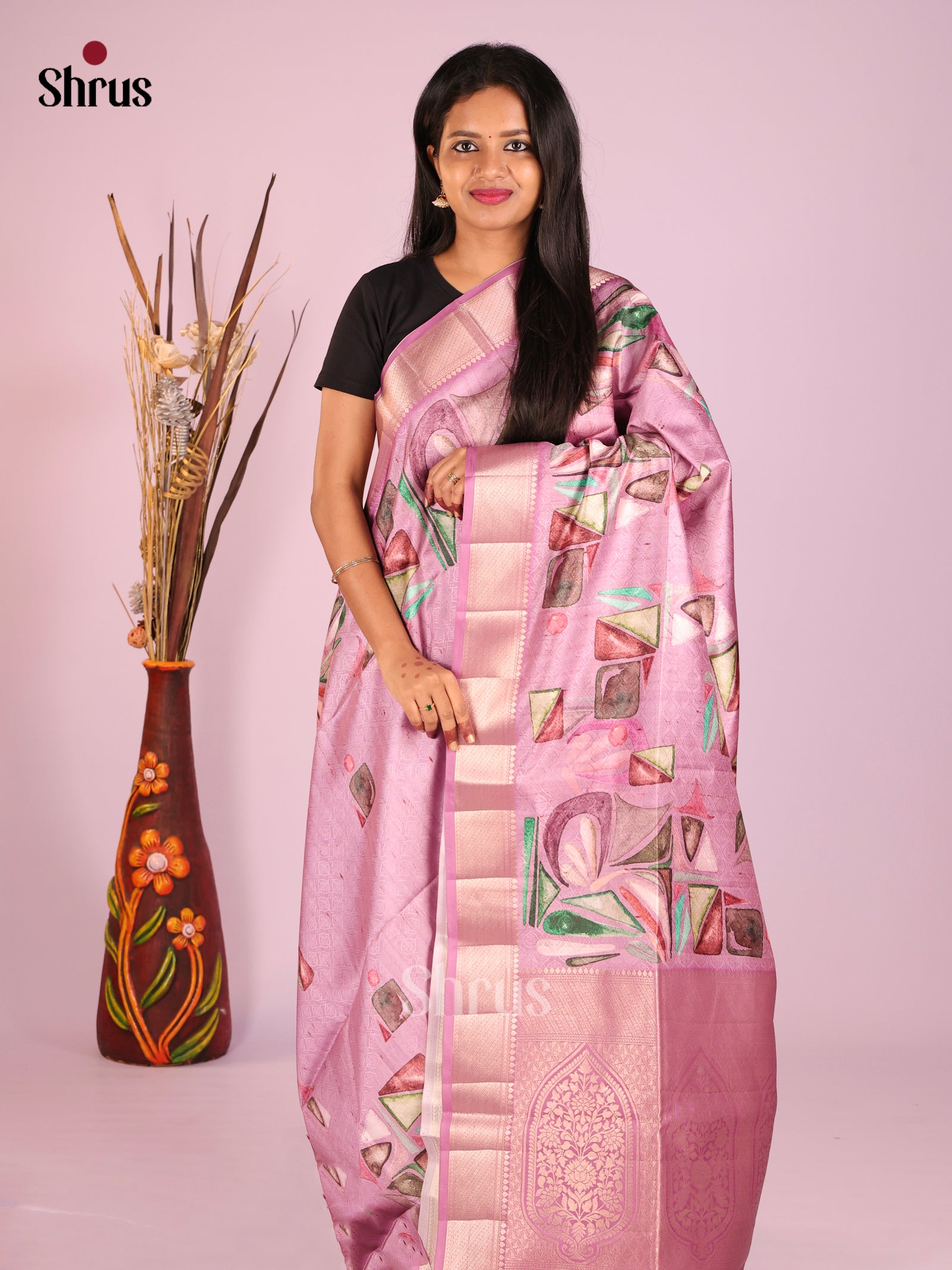DHS25524 - Printed Semi Tussar Saree