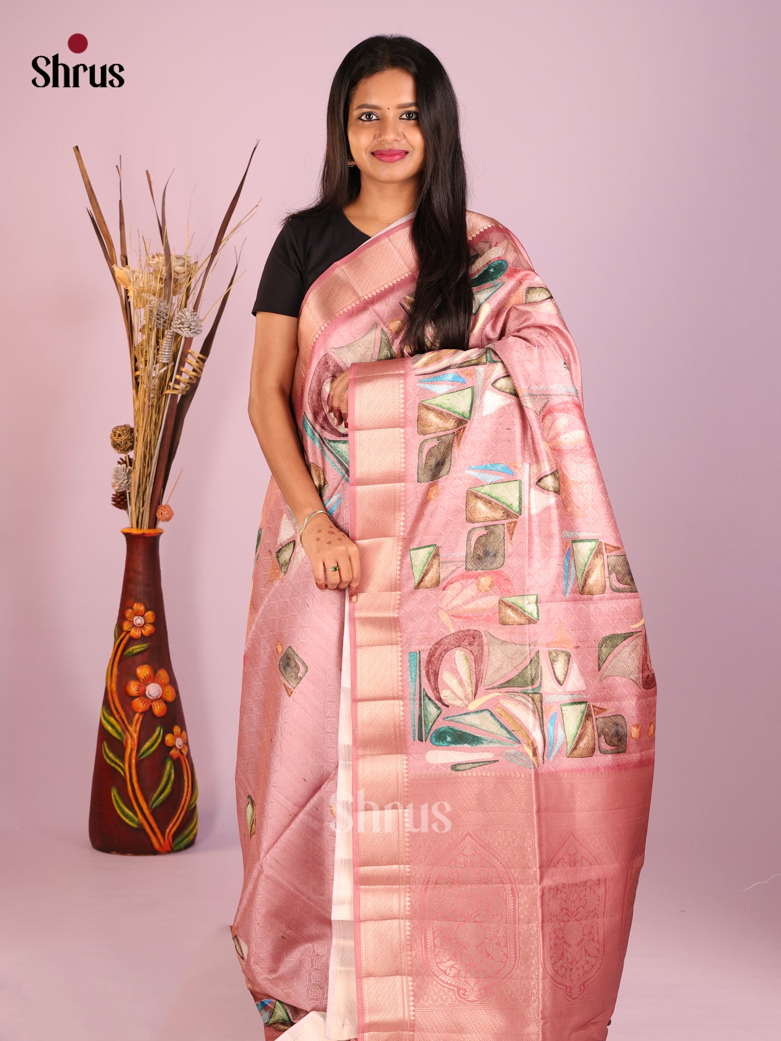DHS25526 - Printed Semi Tussar Saree