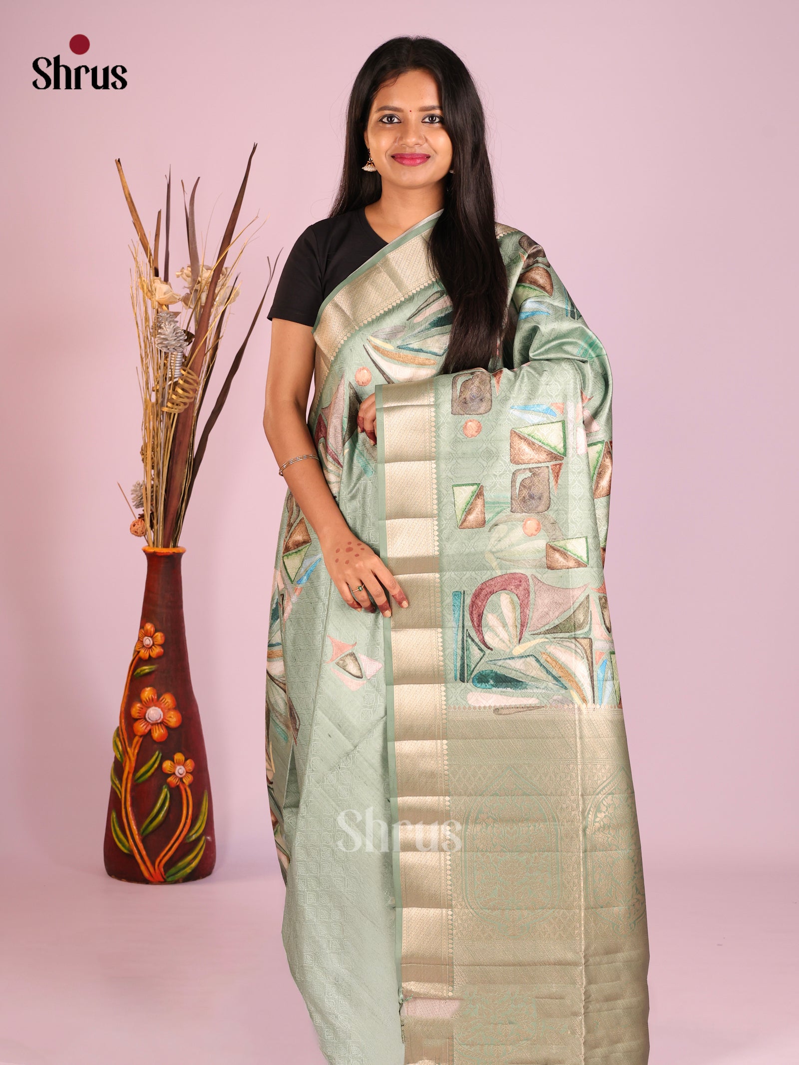 DHS25528 - Printed Semi Tussar Saree - Shop on Shrus.com