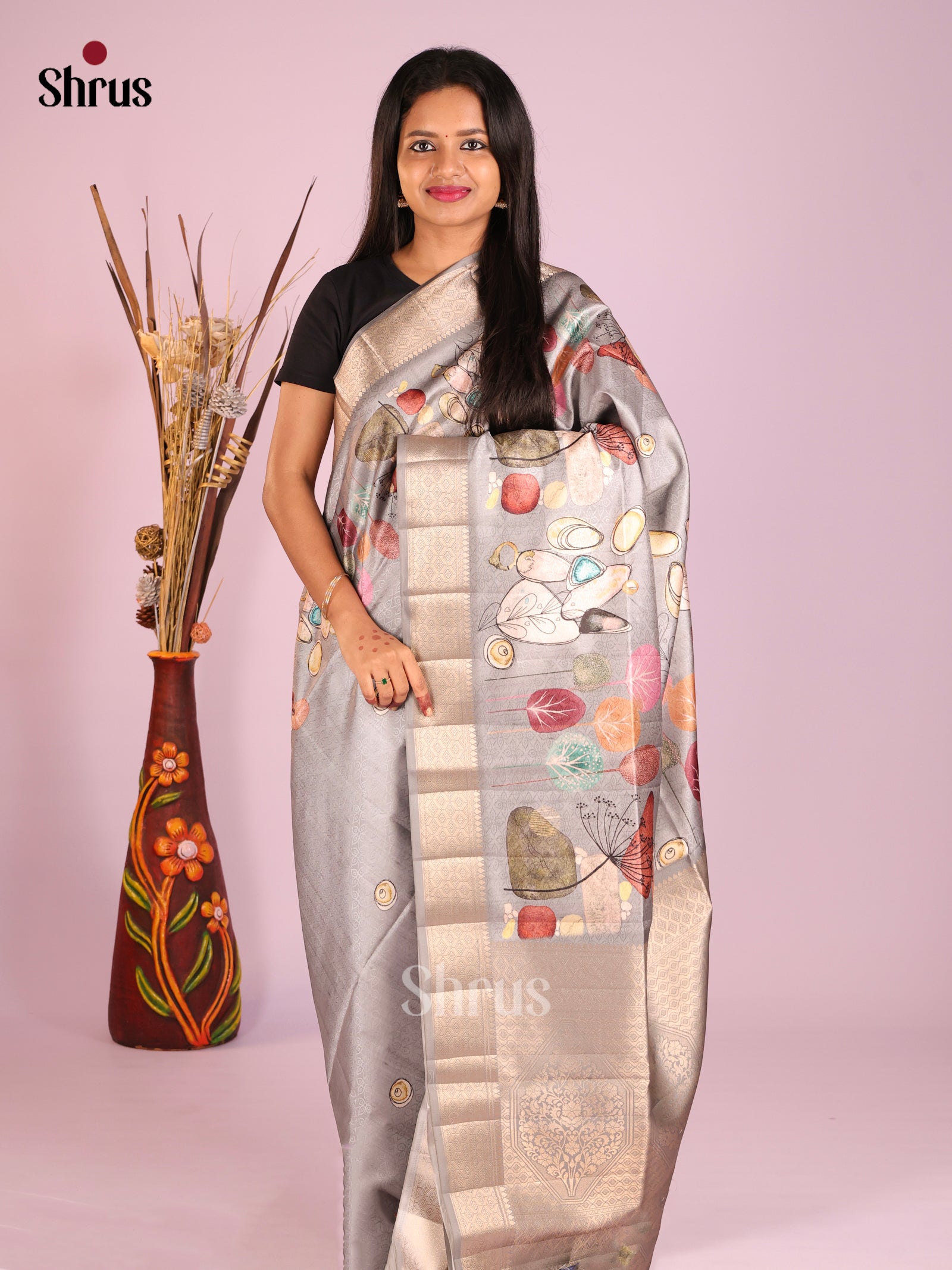 DHS25530 - Printed Semi Tussar Saree