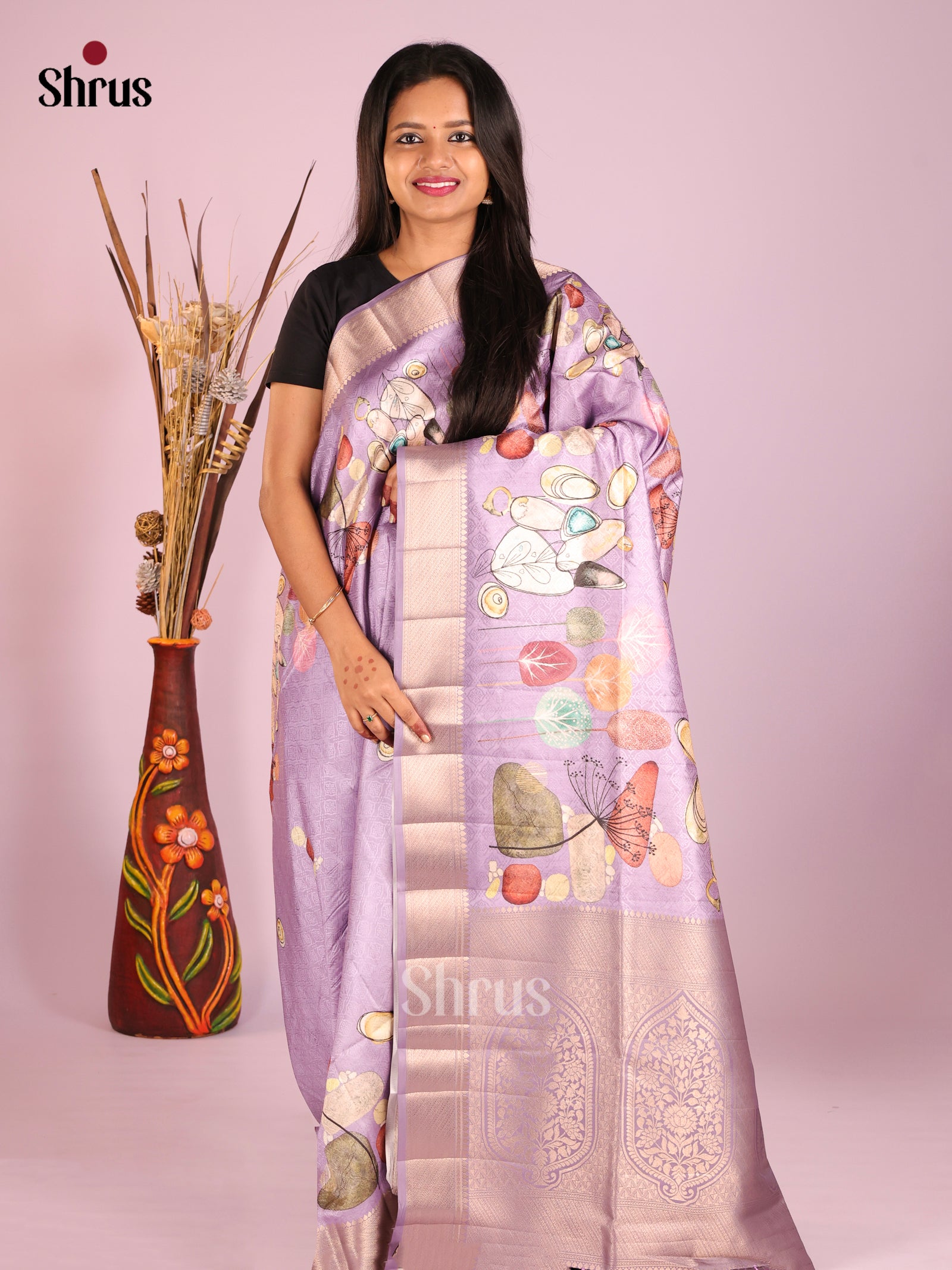 DHS25531 - Printed Semi Tussar Saree