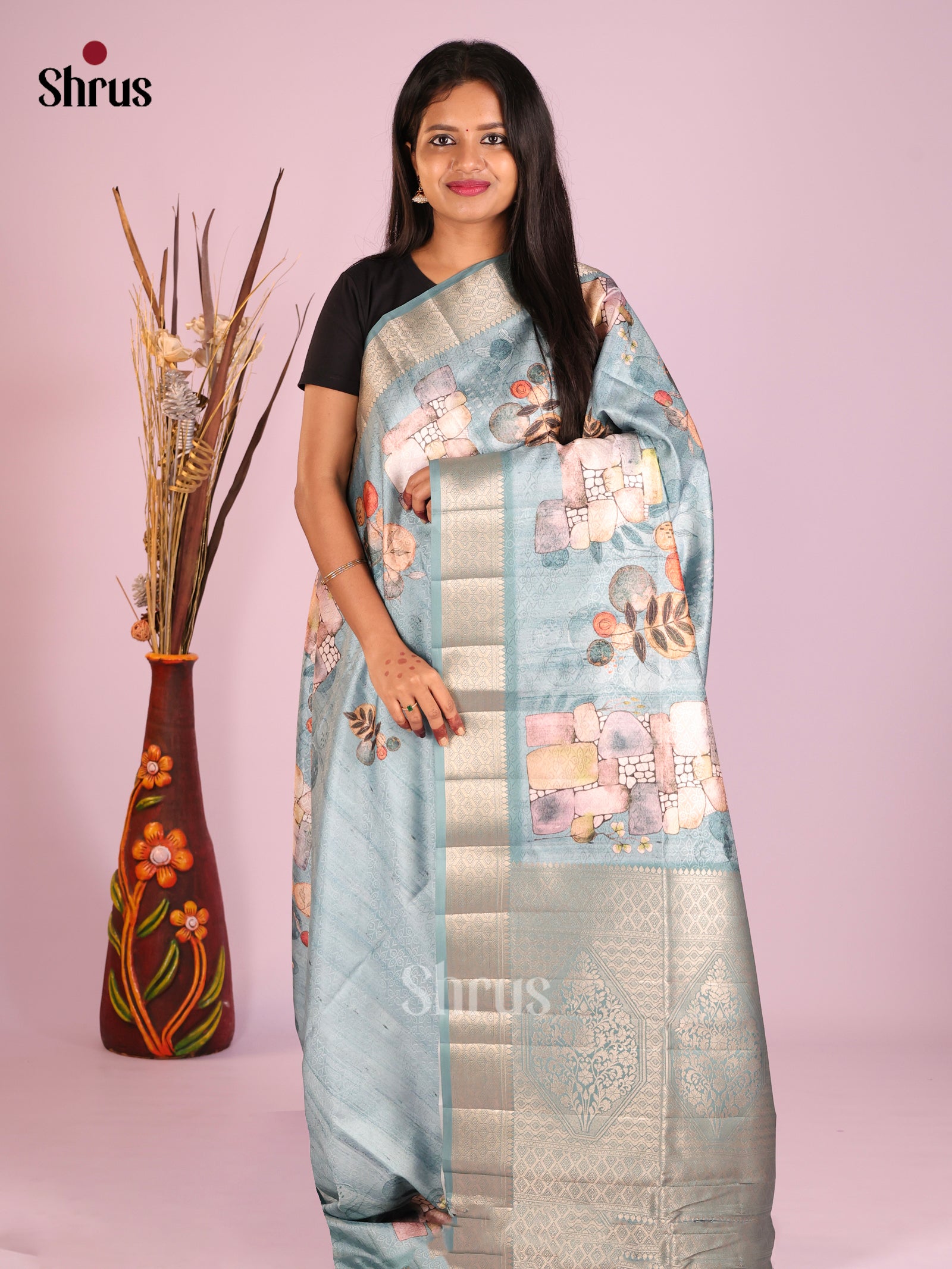 DHS25535 - Printed Semi Tussar Saree
