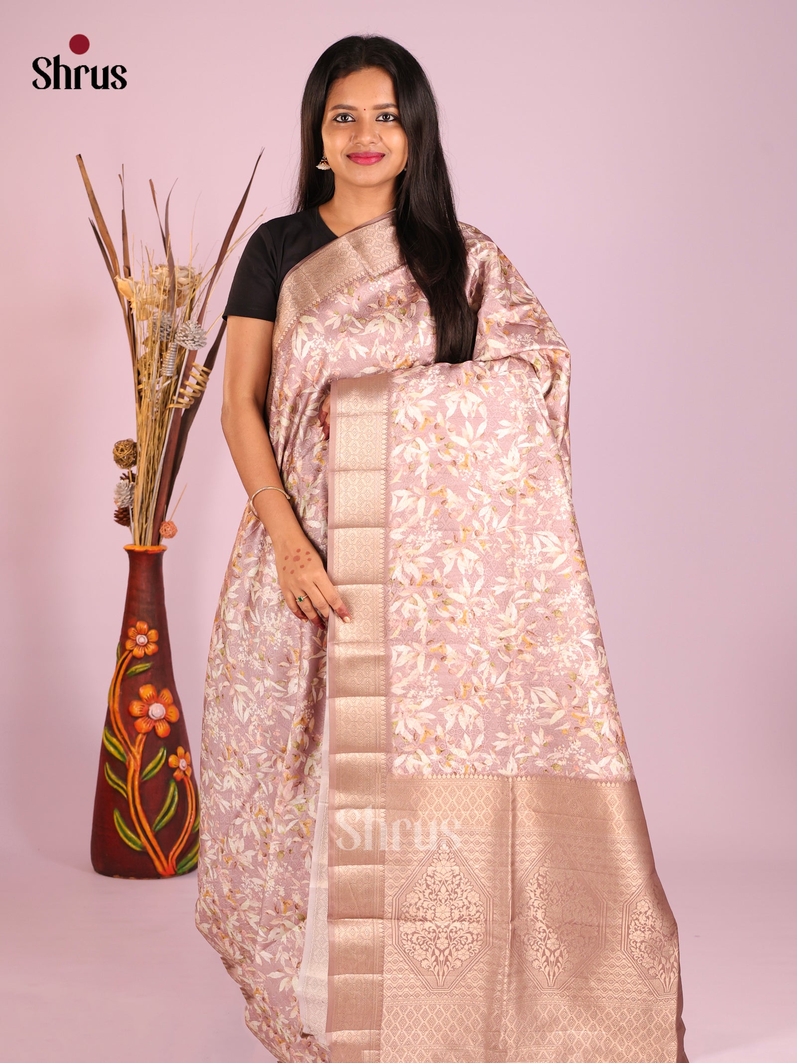 DHS25536 - Printed Semi Tussar Saree