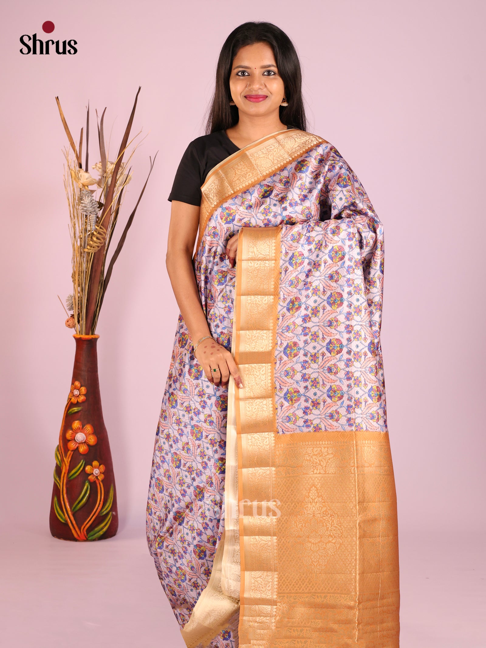 DHS25538 - Printed Semi Tussar Saree