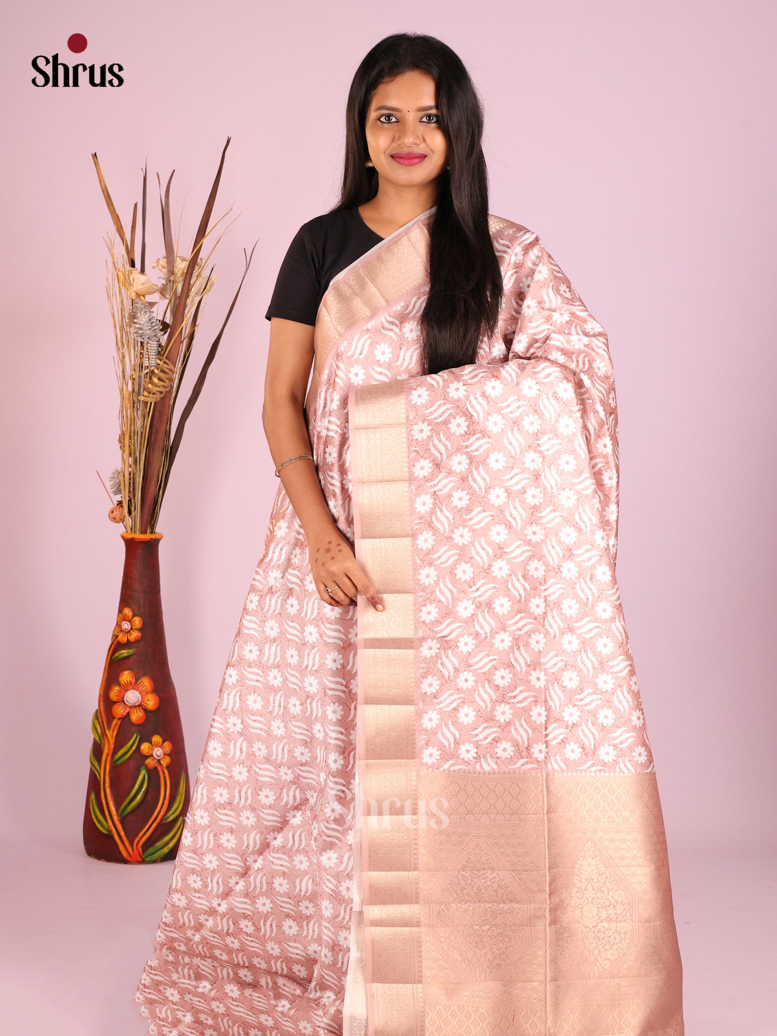 DHS25543 - Printed Semi Tussar Saree