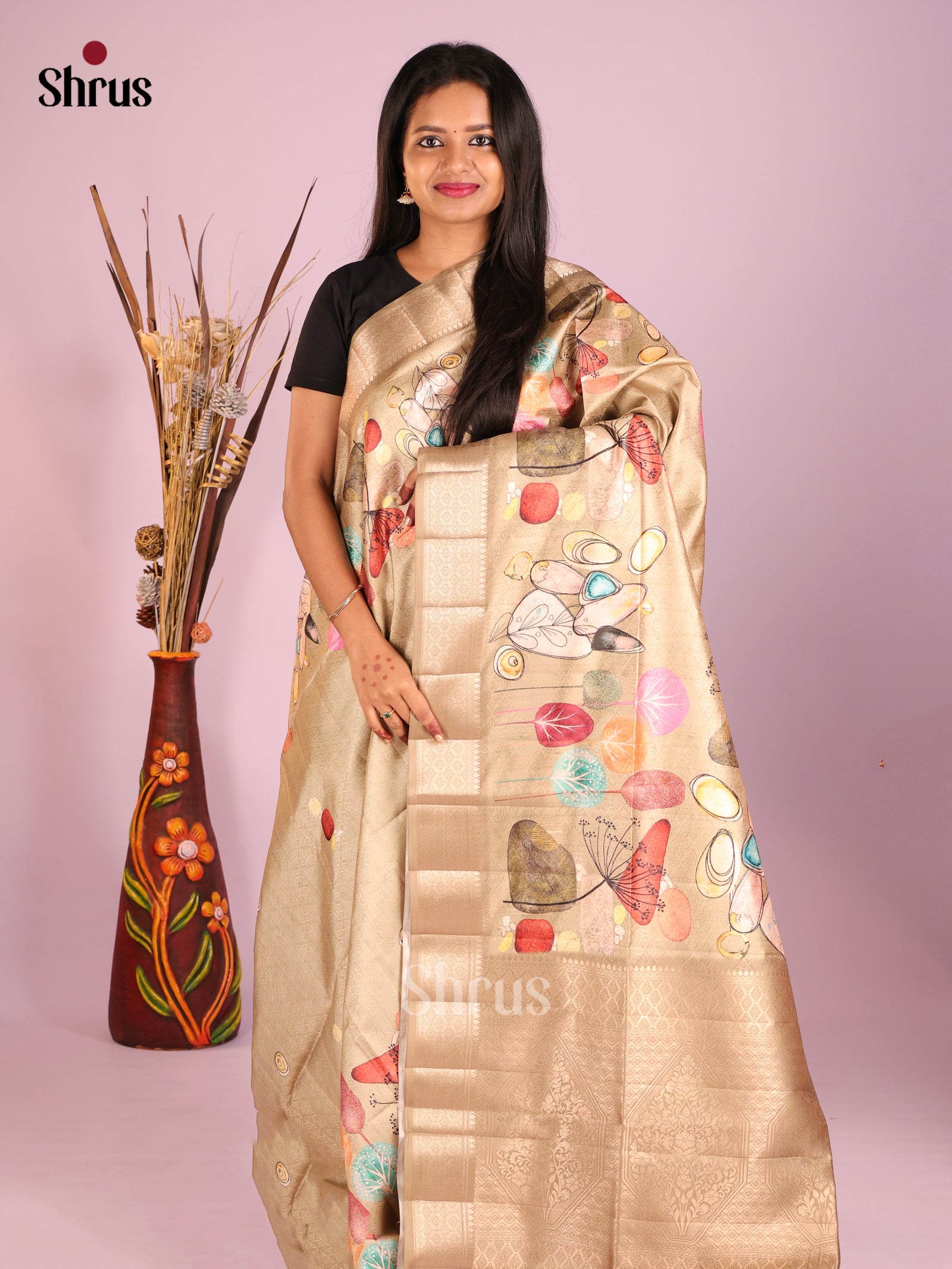 DHS25544 - Printed Semi Tussar Saree