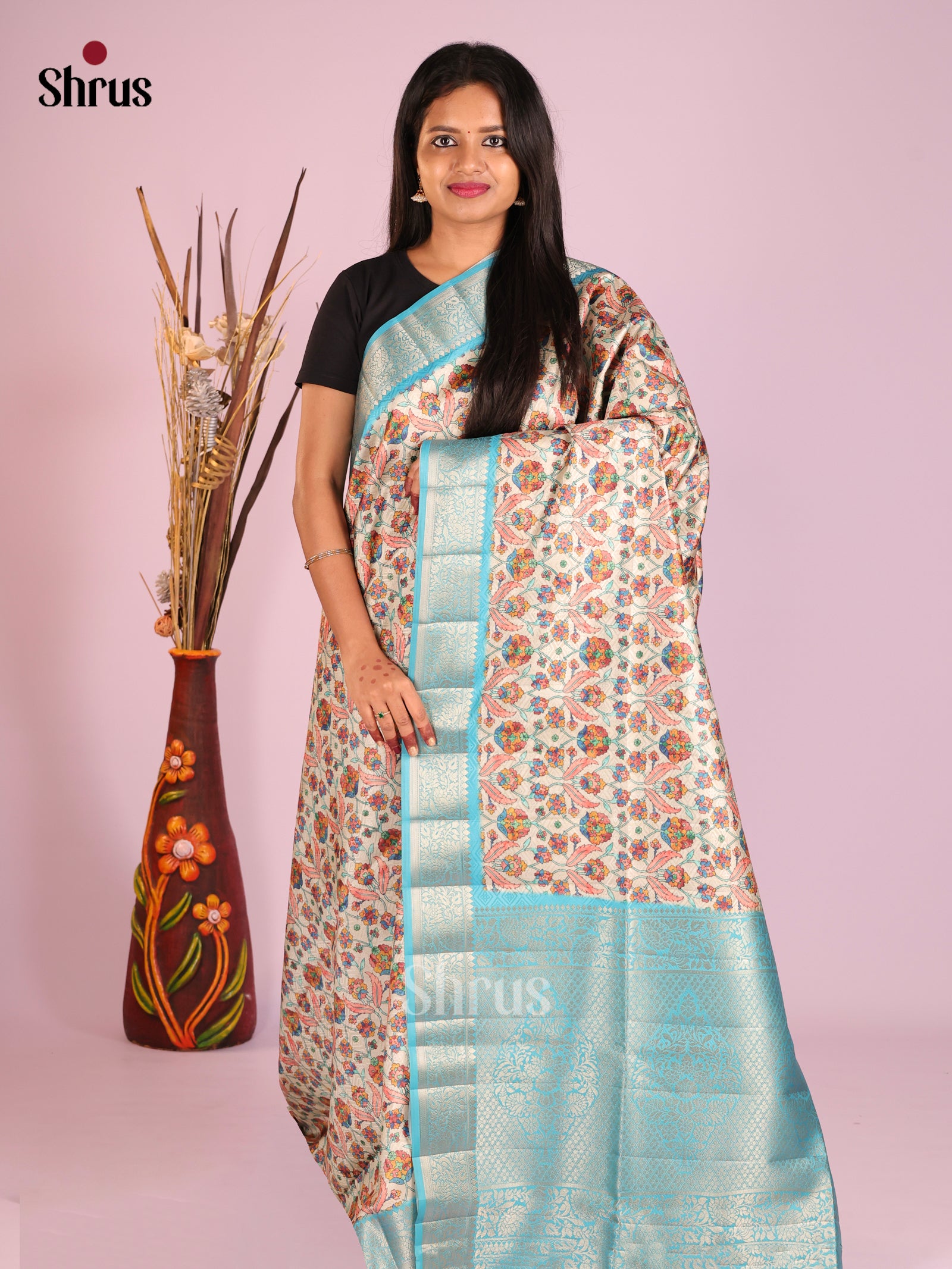 DHS25545 - Printed Semi Tussar Saree