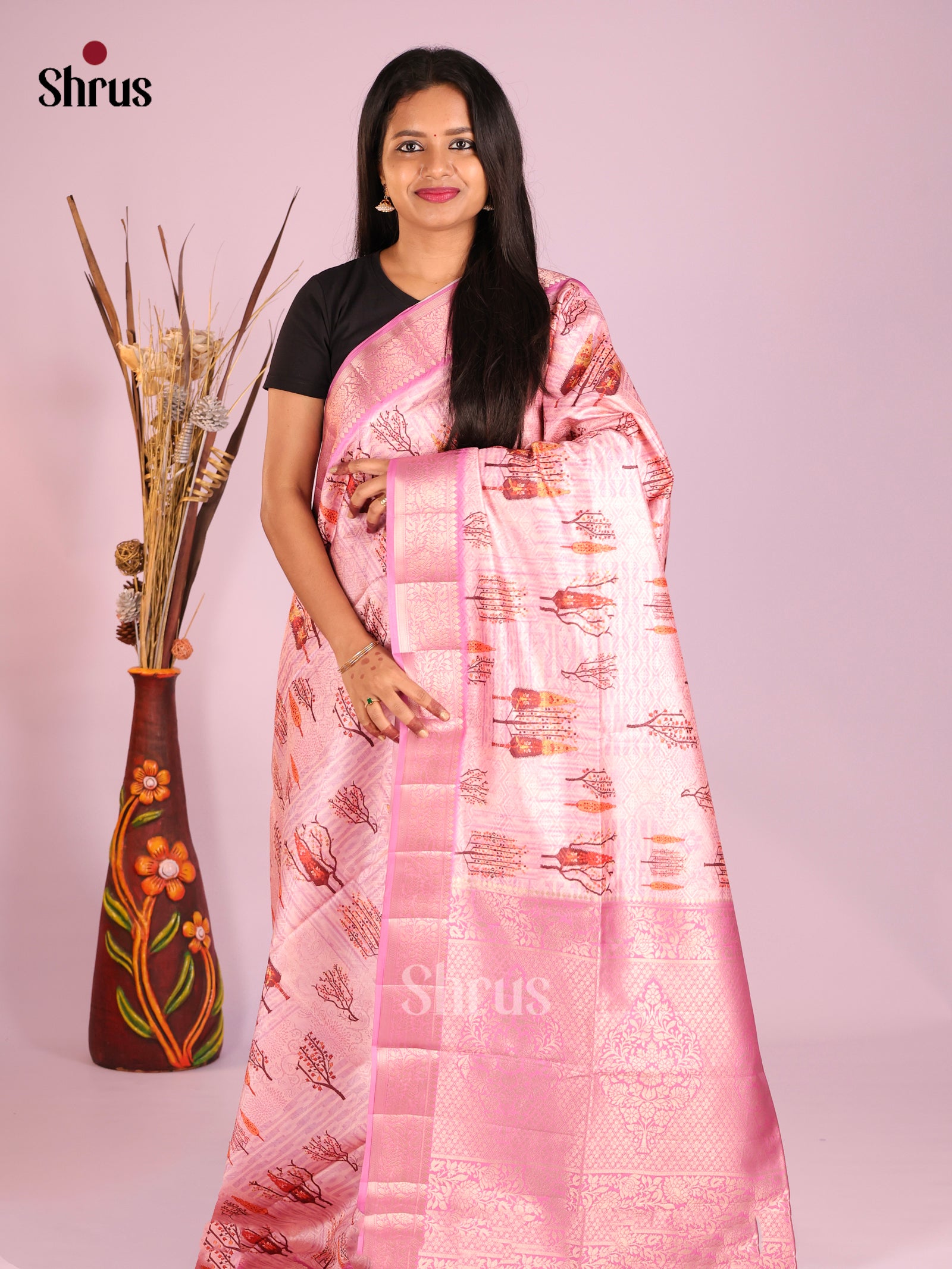 DHS25548 - Printed Semi Tussar Saree
