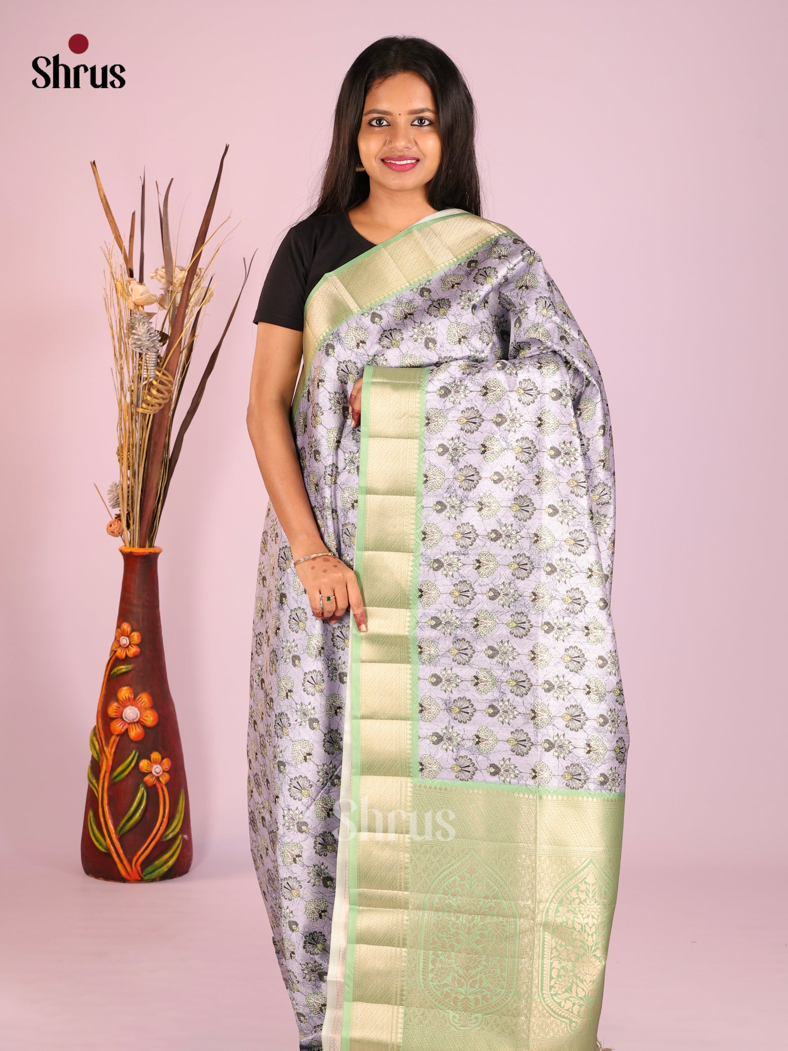 DHS25555 - Printed Semi Tussar Saree