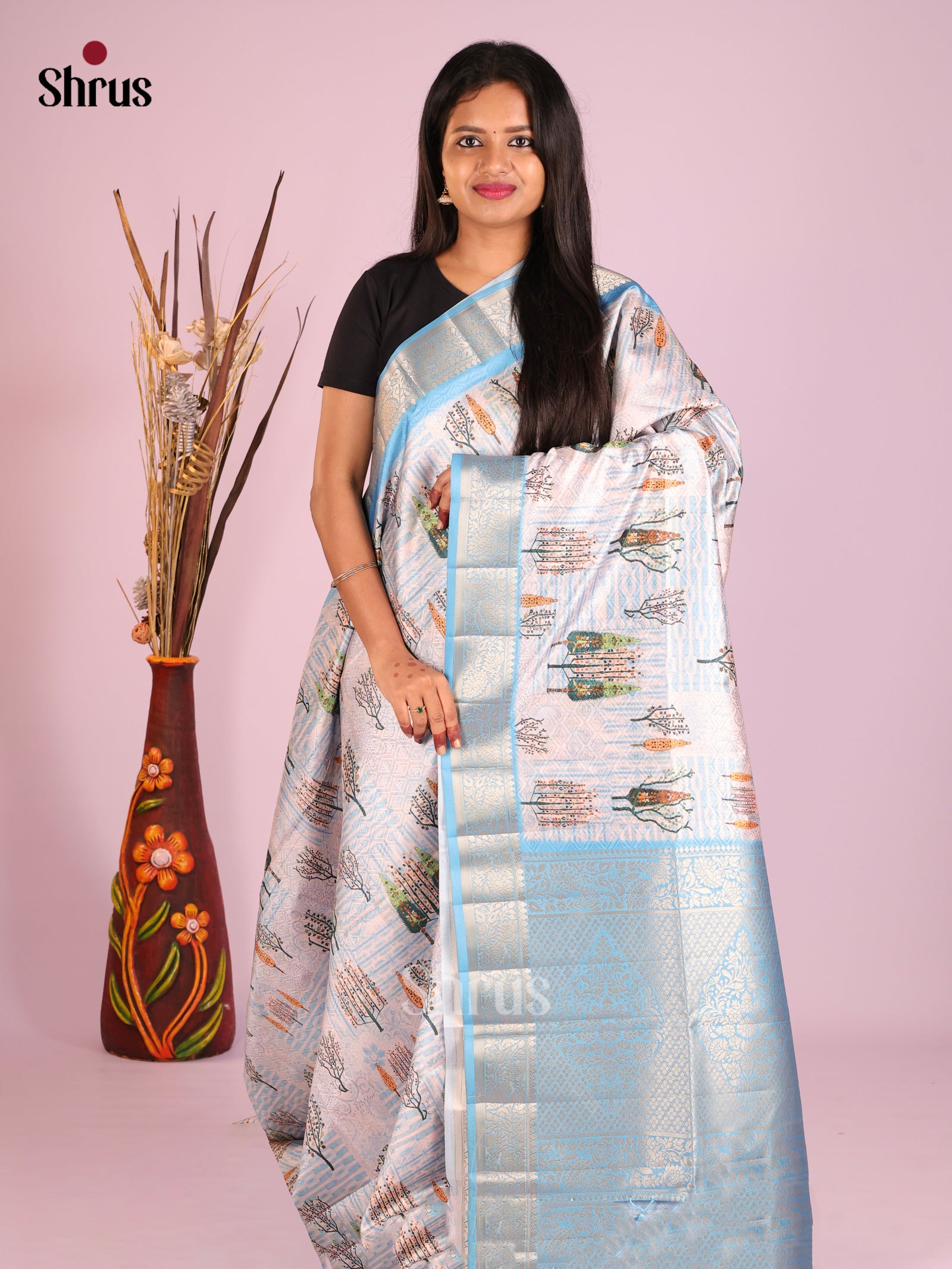 DHS25558 - Printed Semi Tussar Saree