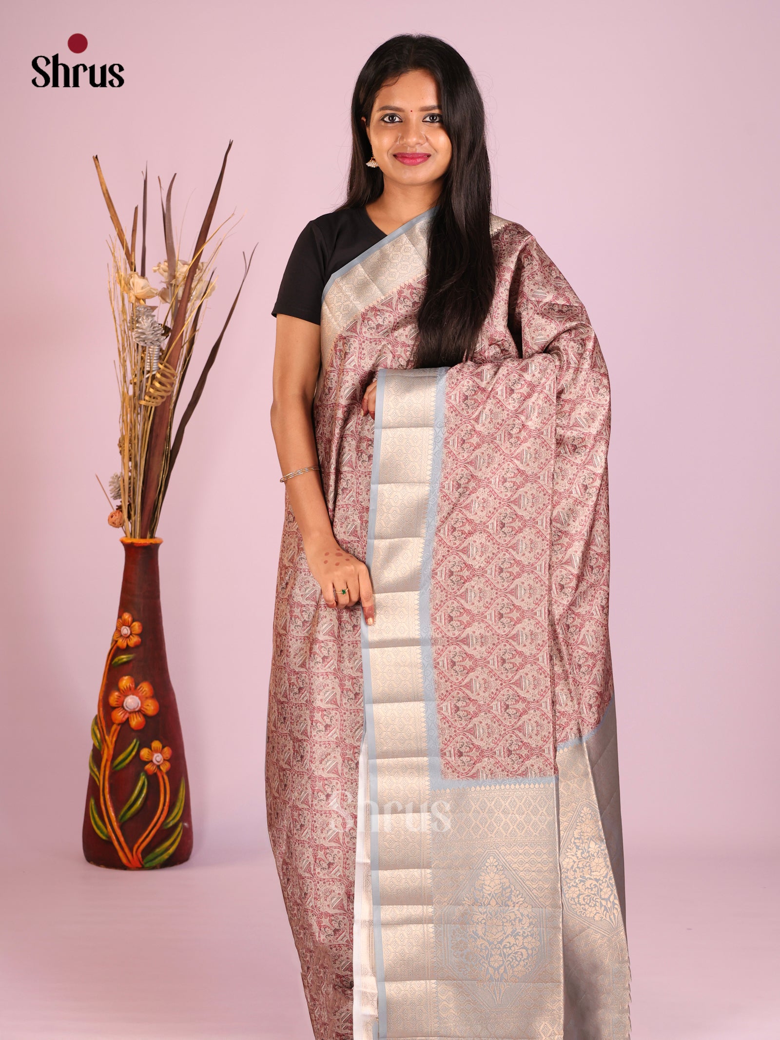 DHS25559 - Printed Semi Tussar Saree