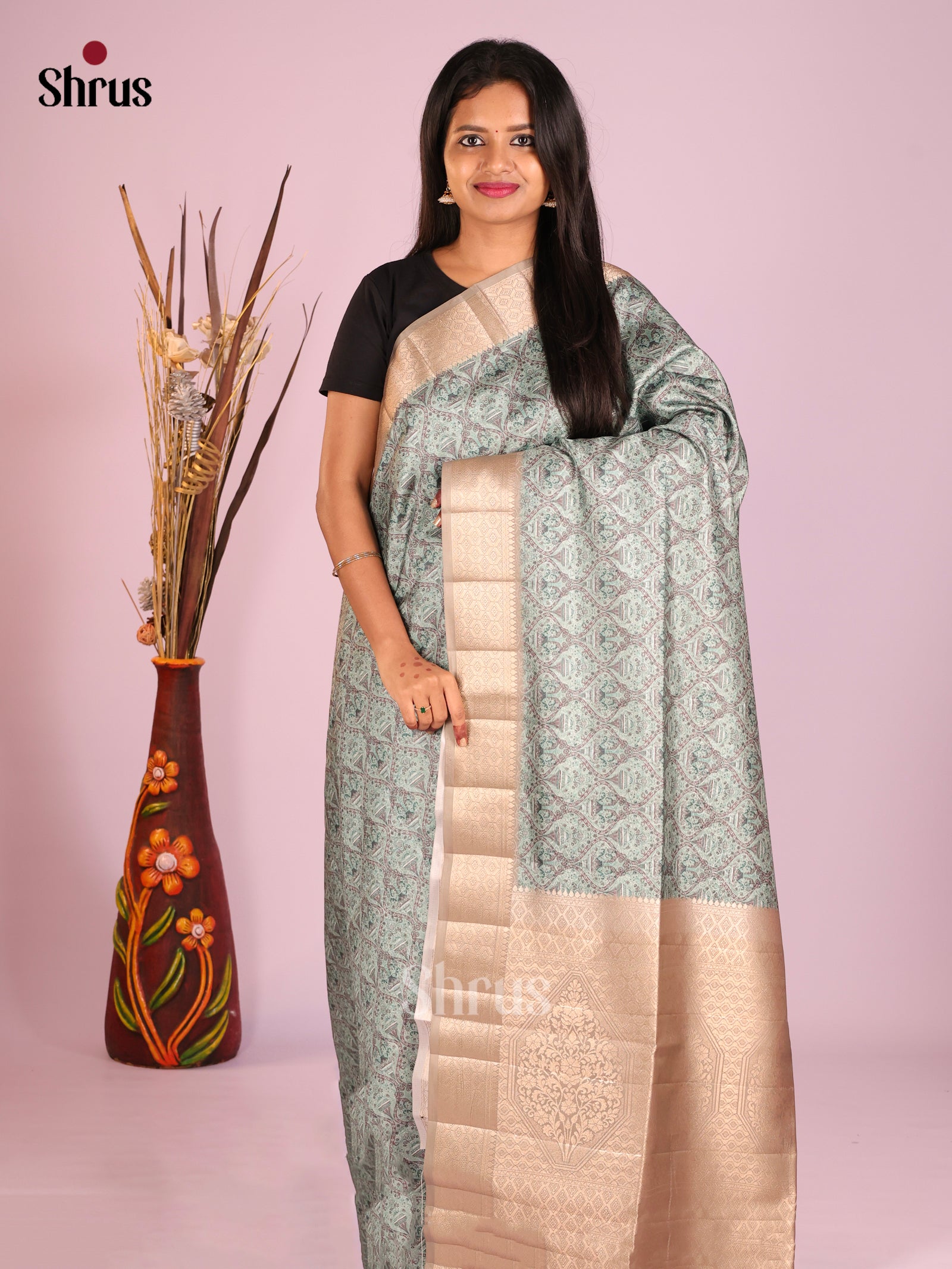 DHS25560 - Printed Semi Tussar Saree