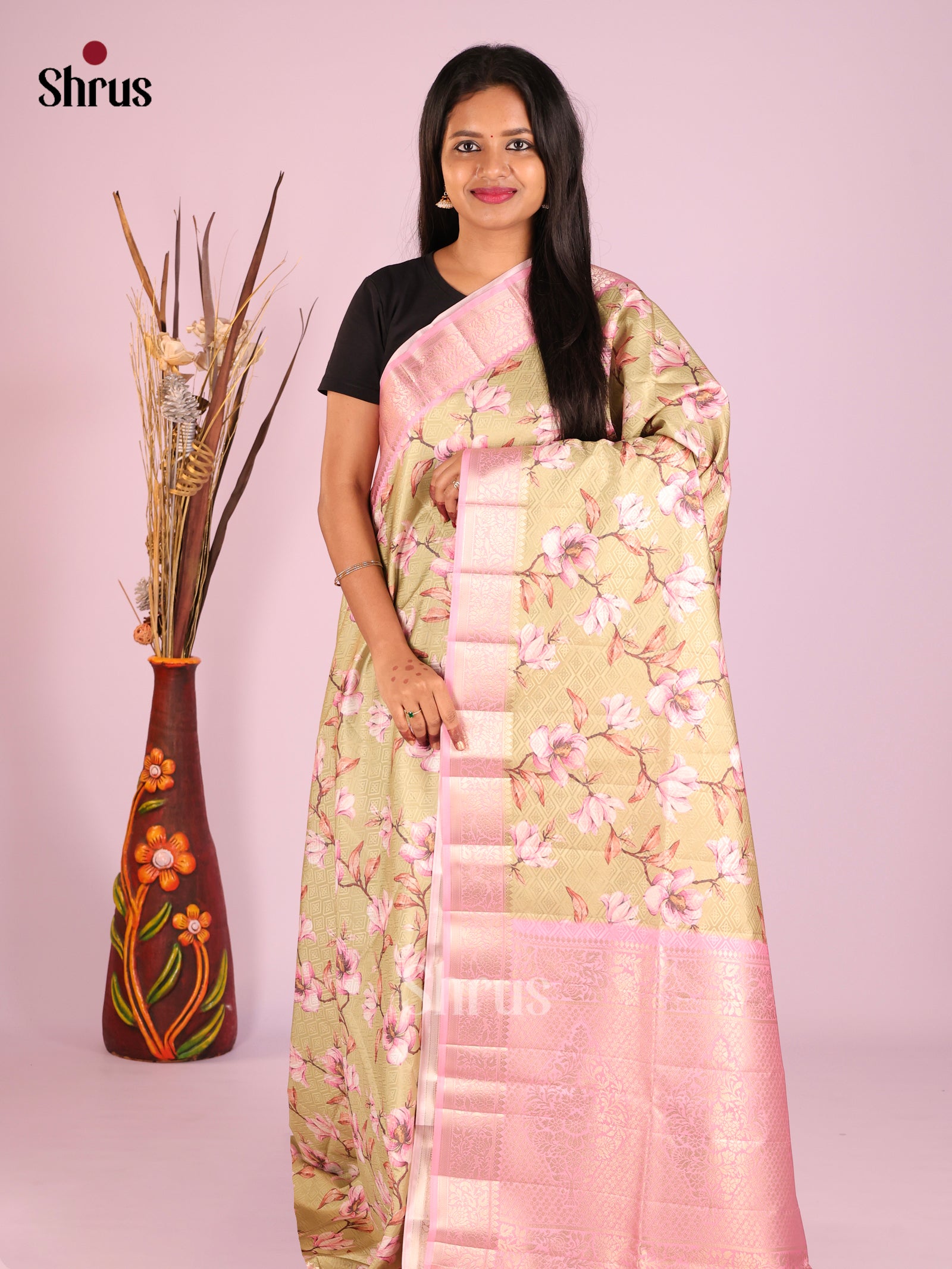 DHS25564 - Printed Semi Tussar Saree