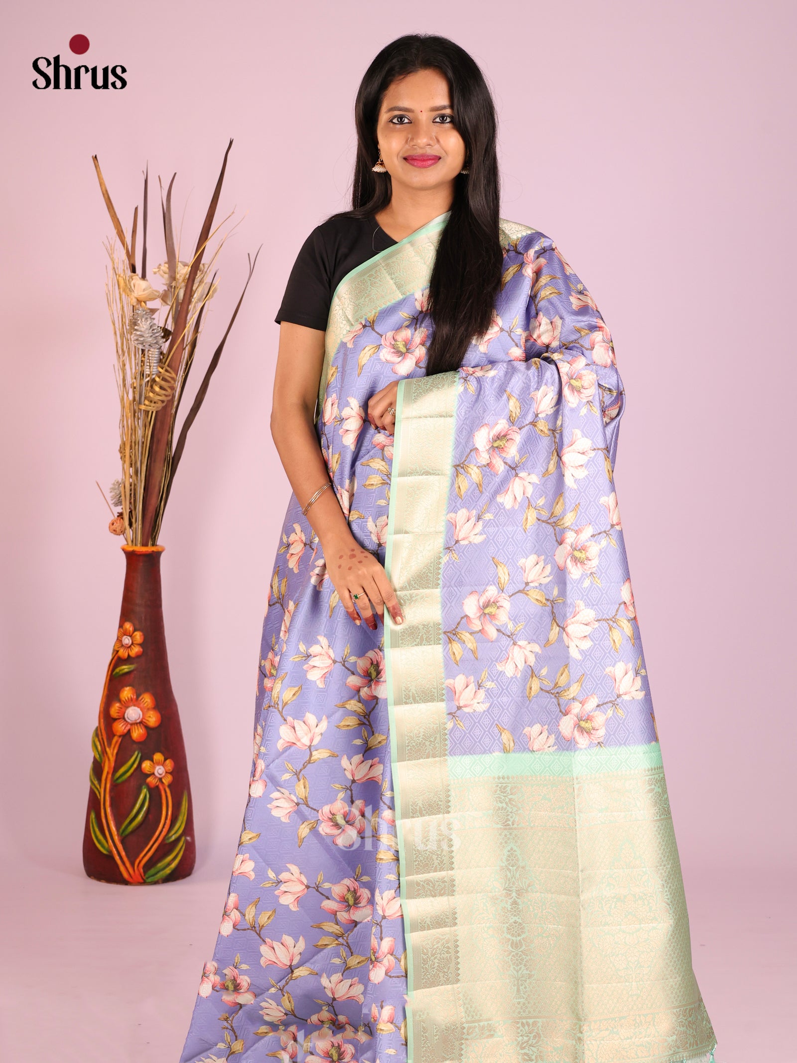 DHS25565 - Printed Semi Tussar Saree