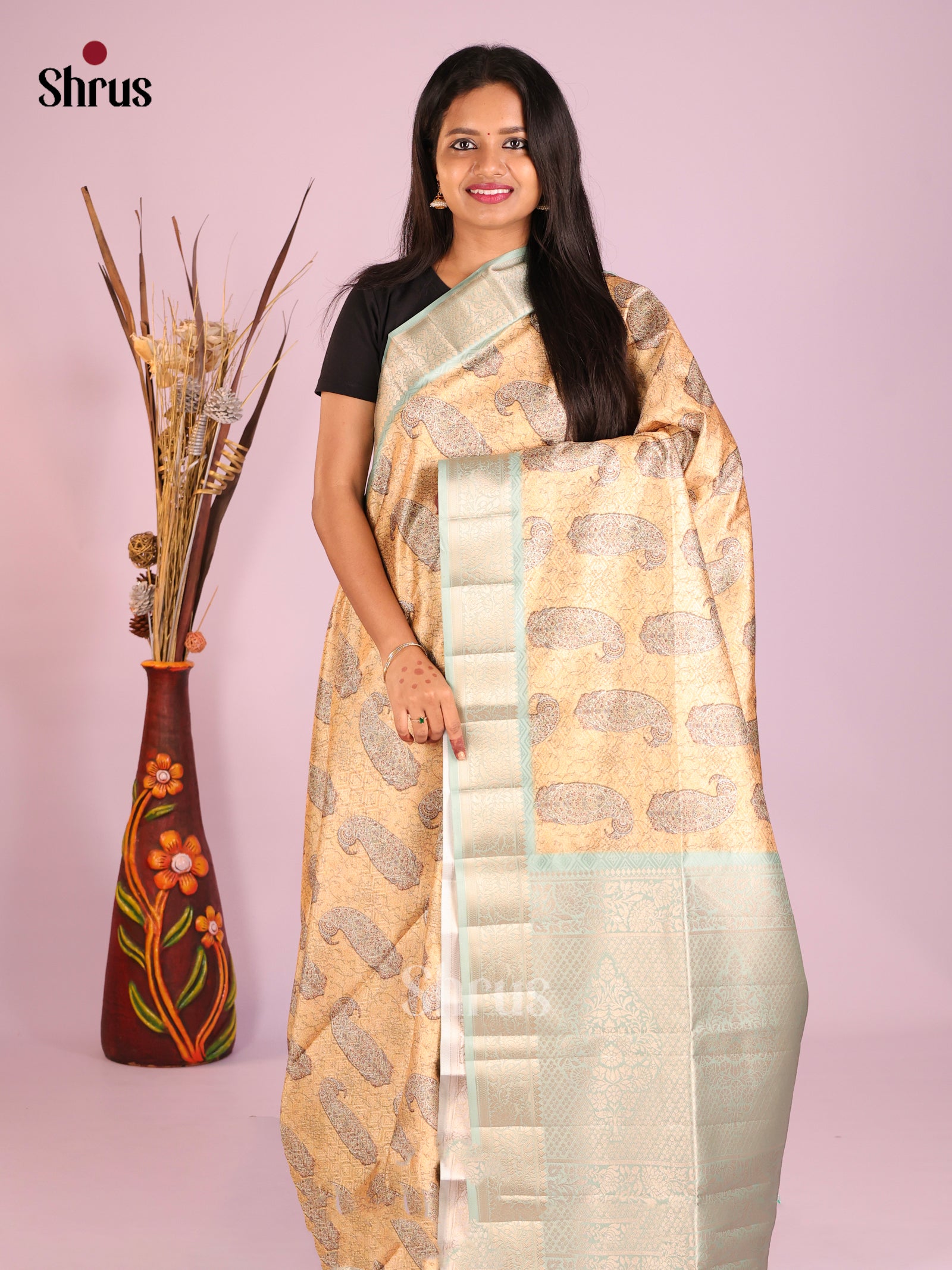 DHS25571 - Printed Semi Tussar Saree
