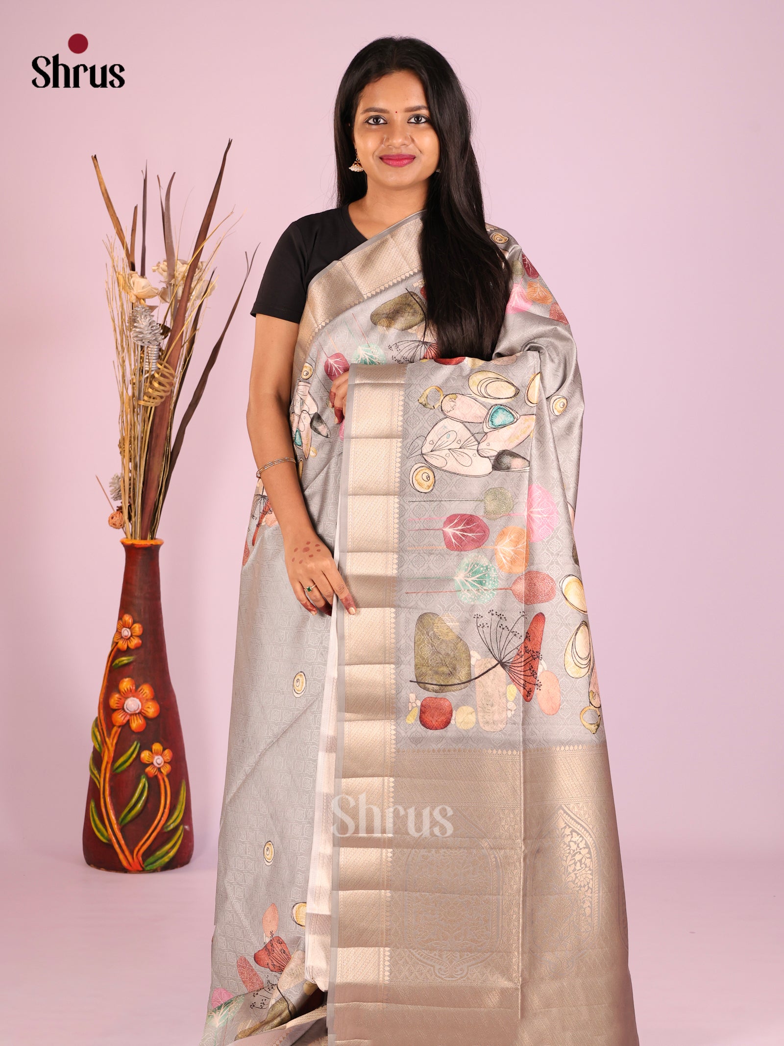 DHS25573 - Printed Semi Tussar Saree