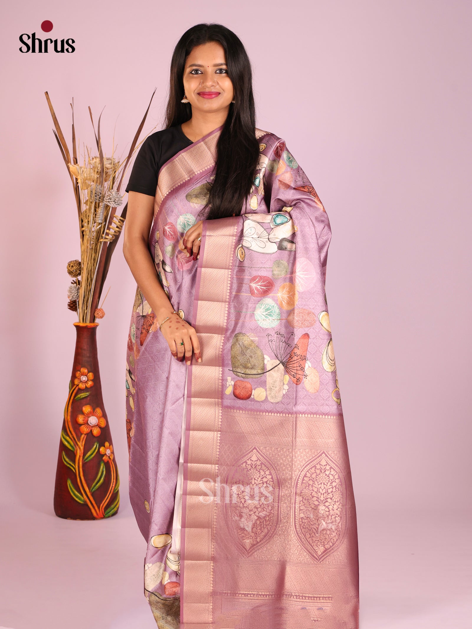 DHS25575 - Printed Semi Tussar Saree