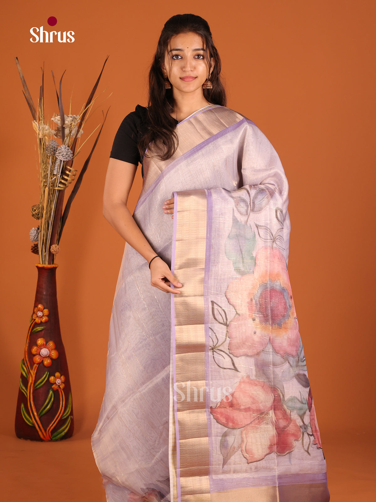 Lavender - Semi Organza Saree - Shop on Shrus.com