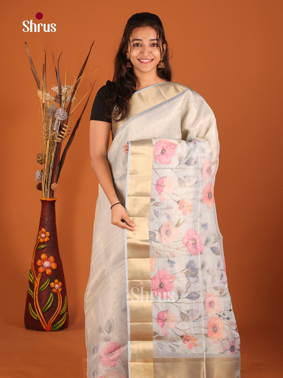 Grey - Semi Organza Saree