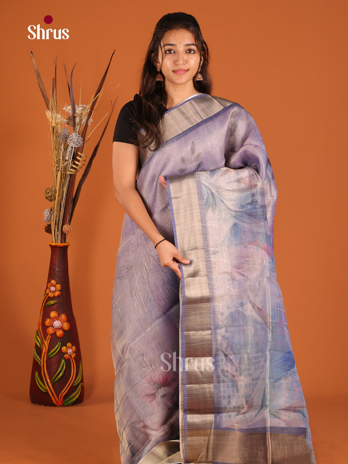 Lilac - Semi Organza Saree - Shop on Shrus.com