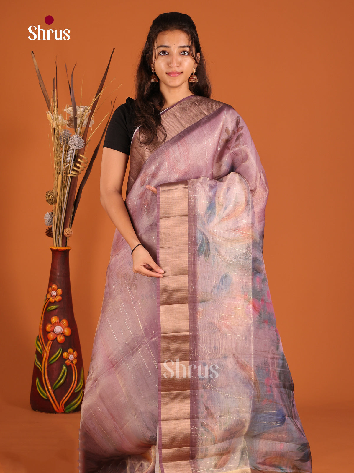 Lavender - Semi Organza Saree - Shop on Shrus.com