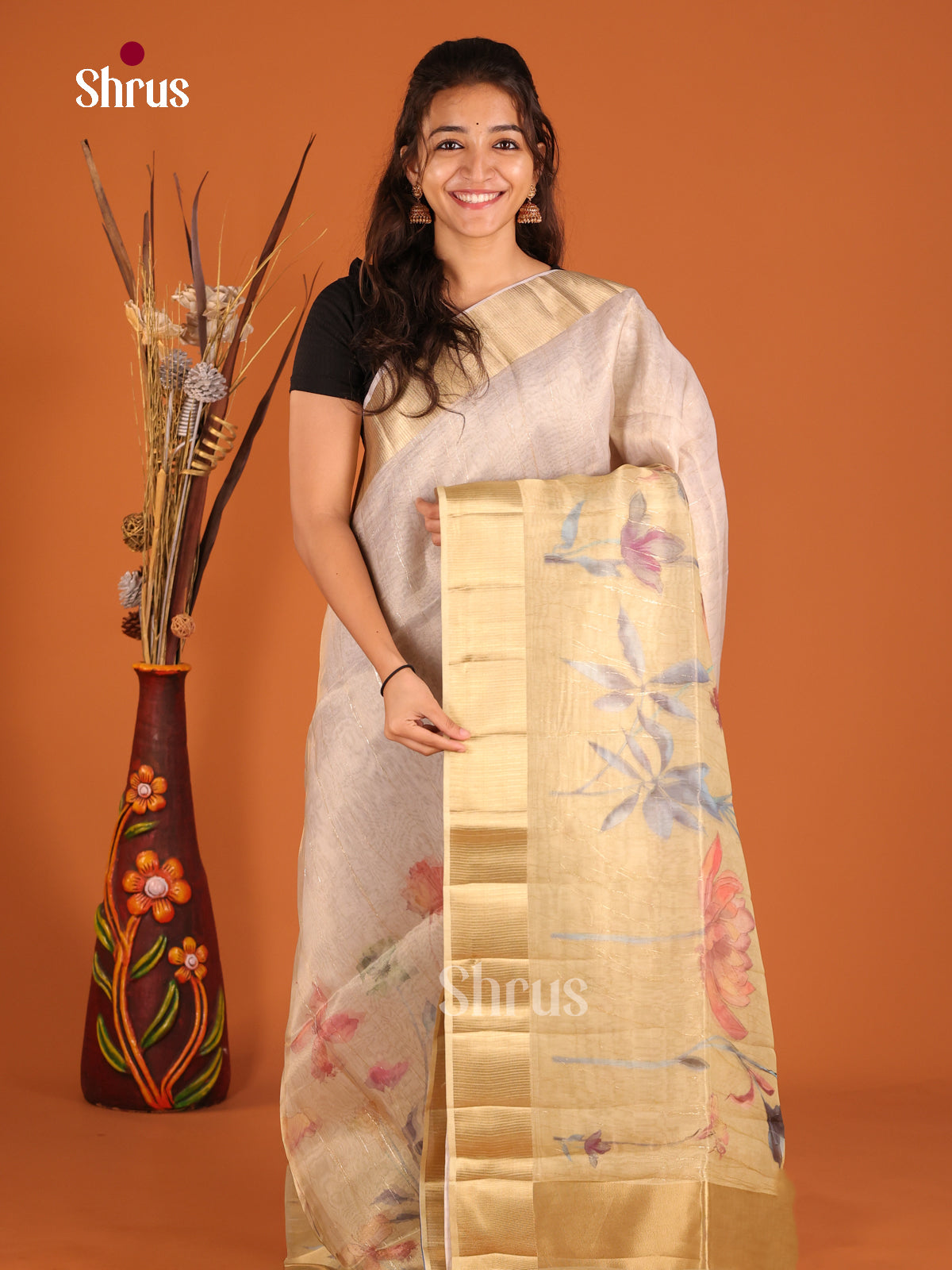 Grey & Gold - Semi Organza Saree