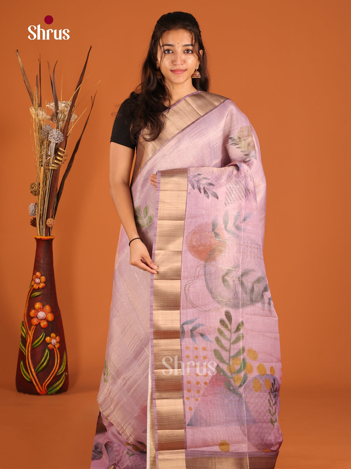 Lavender - Semi Organza Saree - Shop on Shrus.com