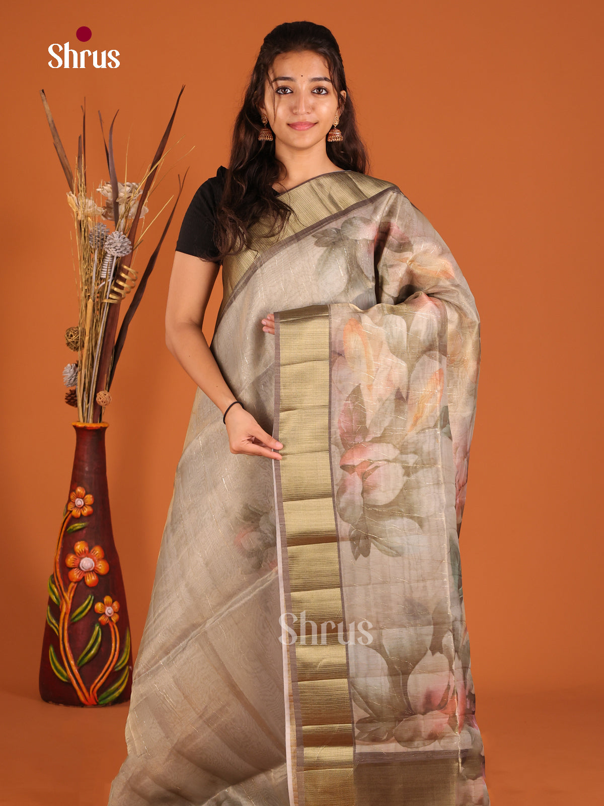 Grey - Semi Organza Saree