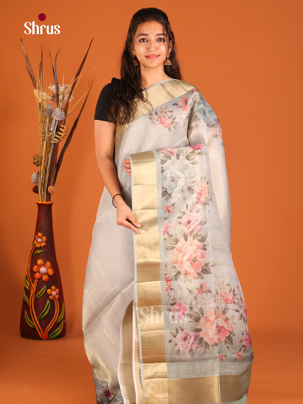 Grey - Semi Organza Saree