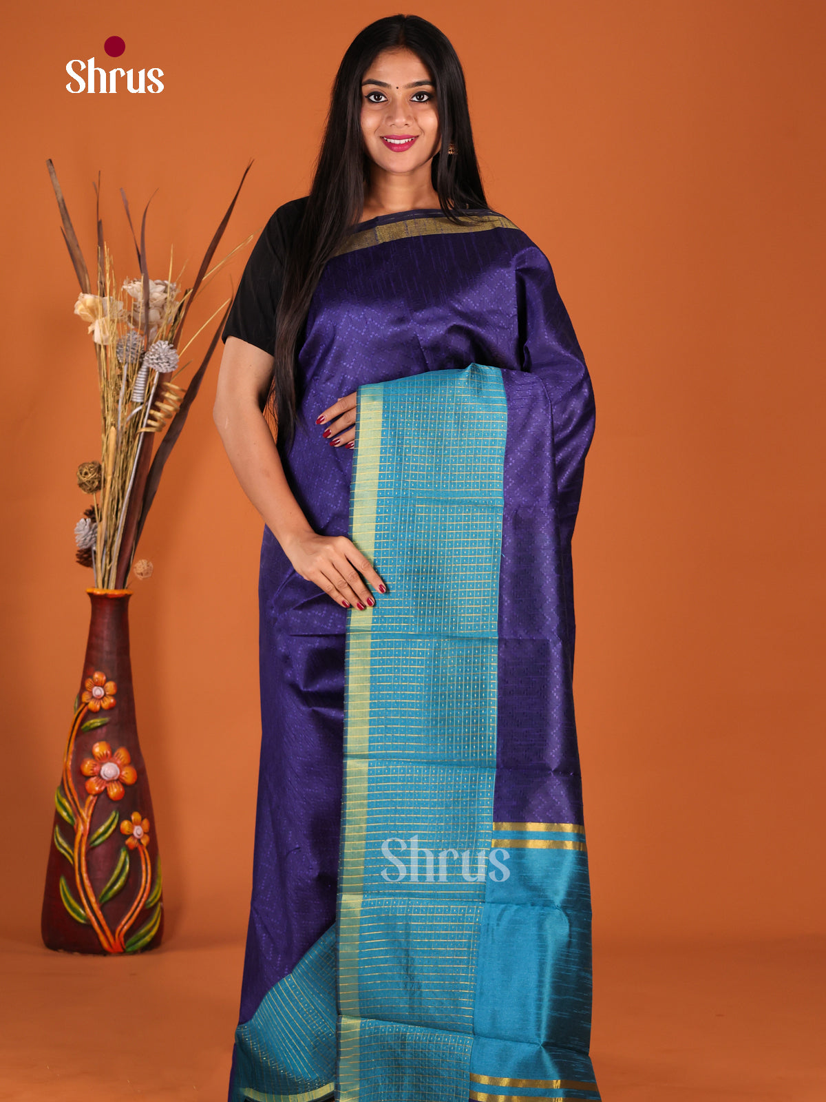 Blue & Teal - Semi Rawsilk Saree