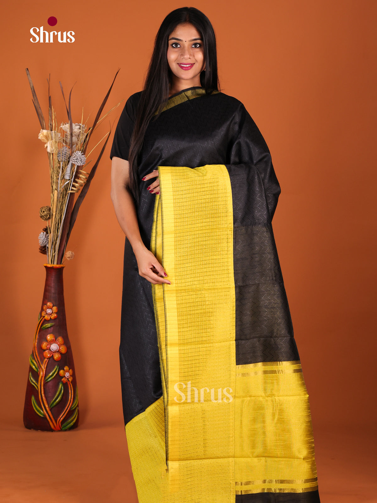 Black & Yellow - Semi Rawsilk Saree