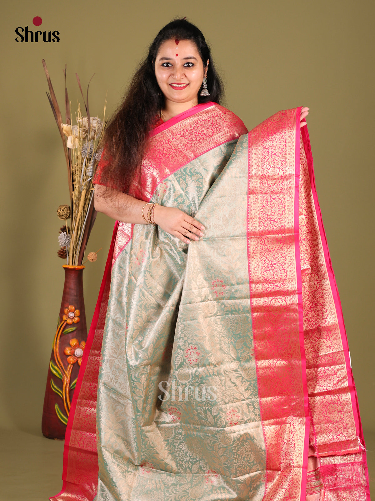 Blue & Pink- Kanchipuram-halfpure Saree