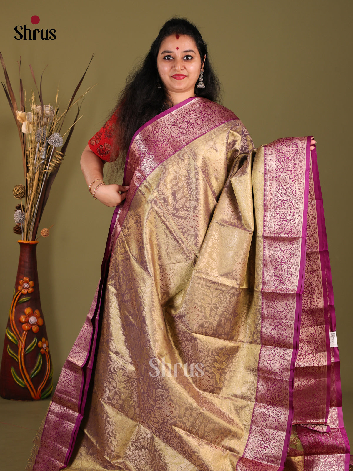 Gold & Purple - Kanchipuram-halfpure Saree - Shop on Shrus.com