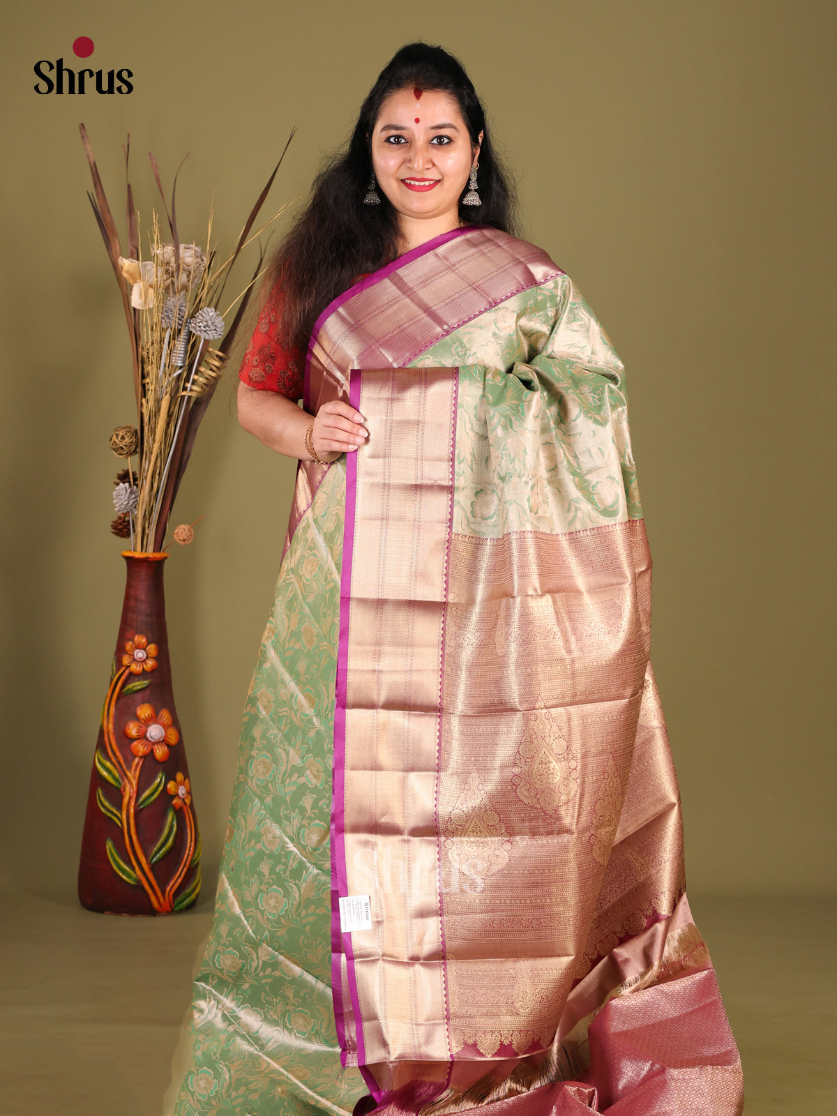 Green & Purple - Kanchipuram-halfpure Saree - Shop on Shrus.com