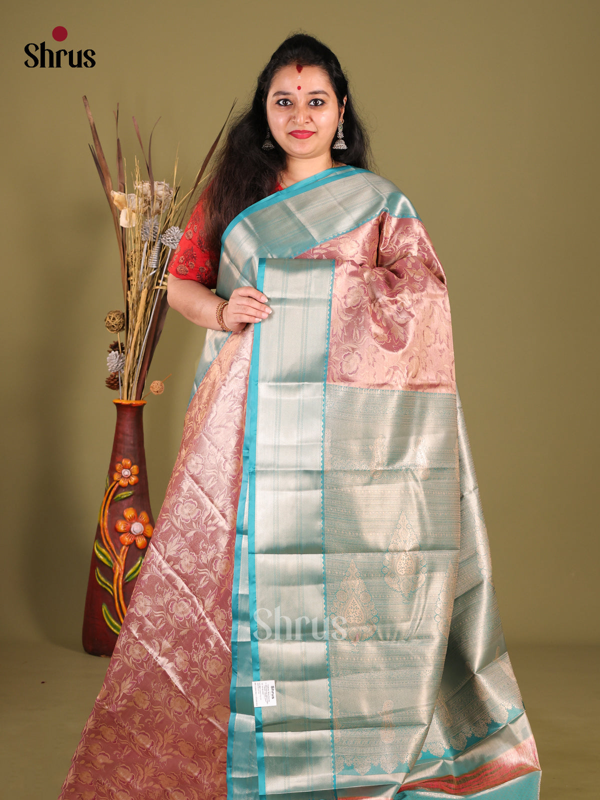 Onion Pink & Blue - Kanchipuram-halfpure Saree - Shop on Shrus.com