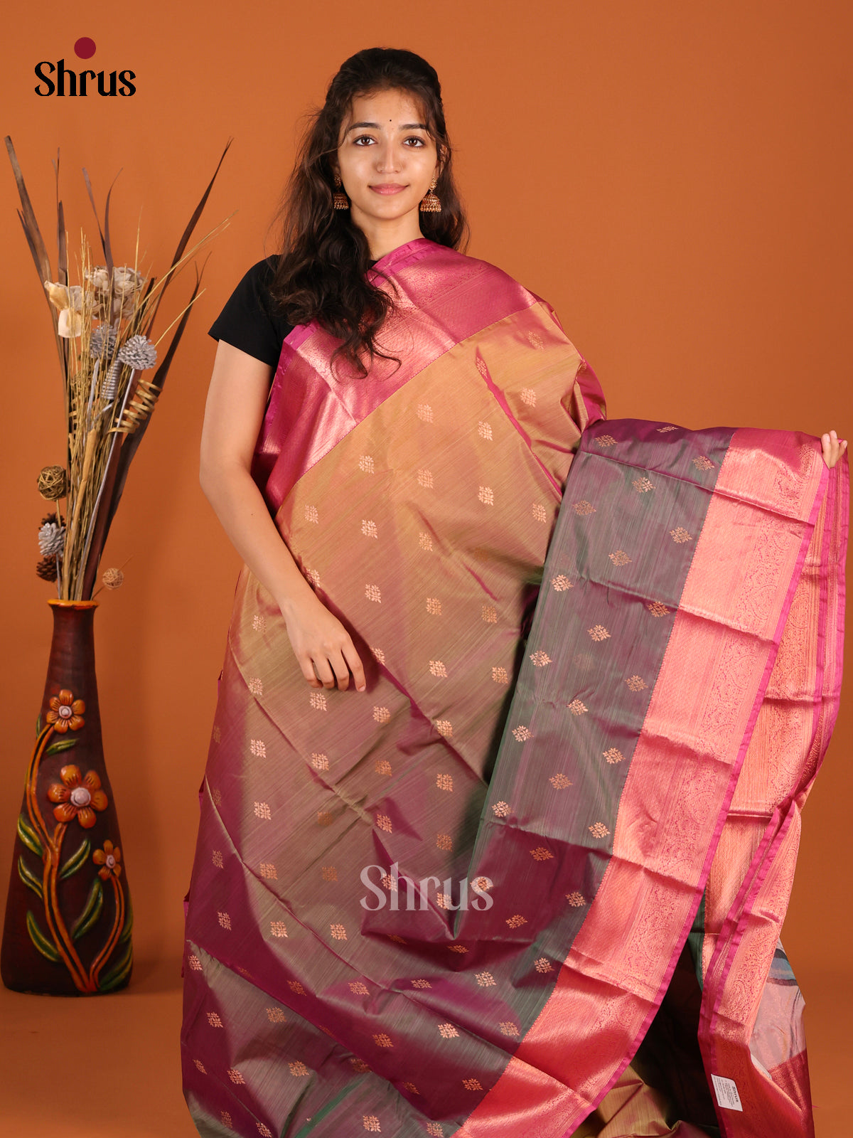 Mustard & Purple - Kanchipuram-halfpure Saree 1