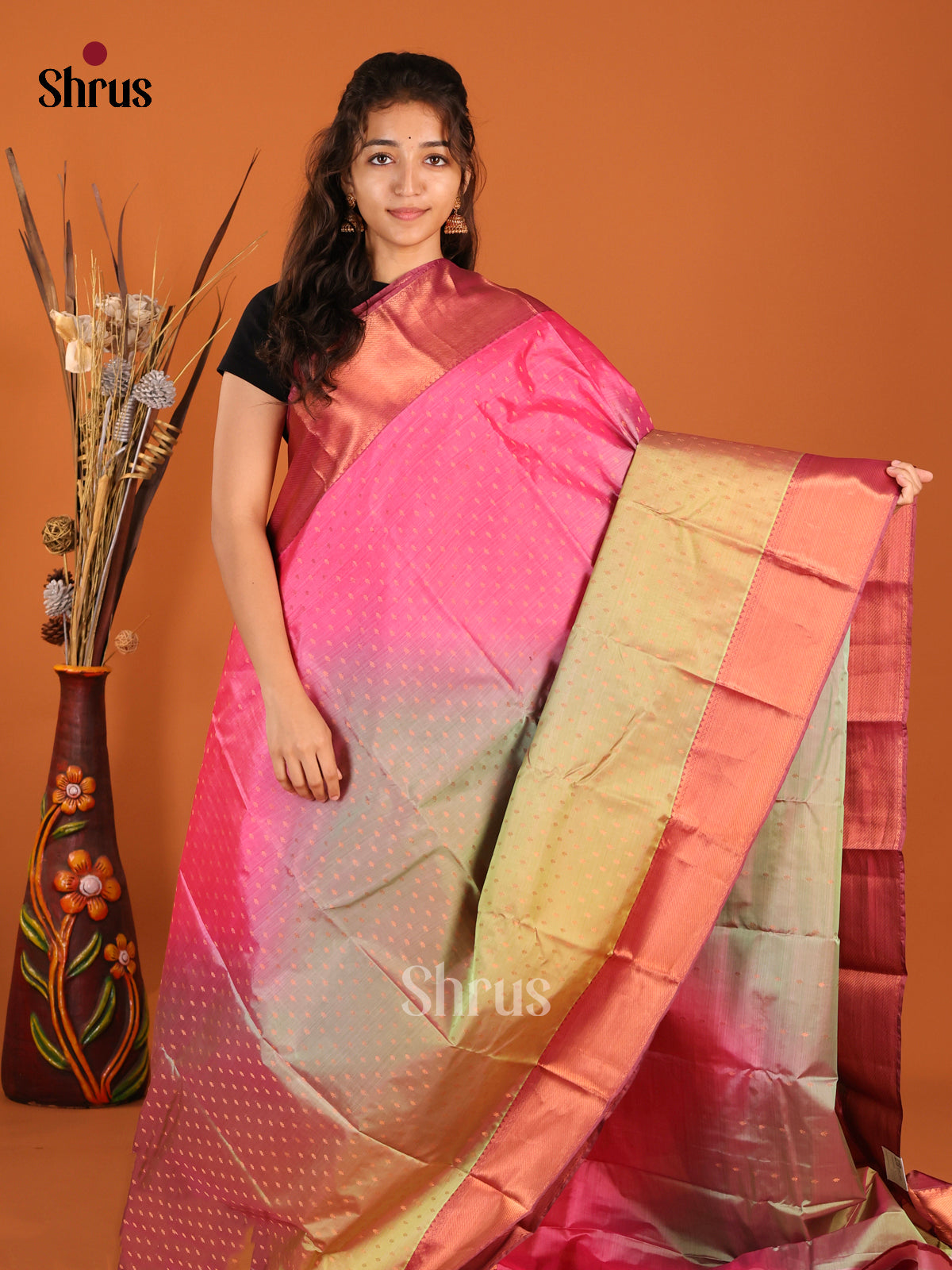 Pink & Maroon - Kanchipuram-halfpure Saree - Shop on Shrus.com